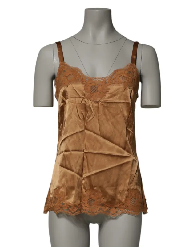 Dolce & Gabbana Brown Floral Lace Tank Lingerie Sleepwear Underwear sold by Siebentaschen