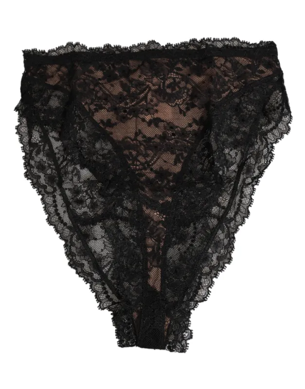 Dolce & Gabbana Black Floral Lace Mesh High Brief Panty Underwear sold by Siebentaschen