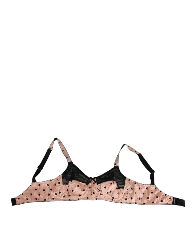 Dolce & Gabbana Beige Silk Heart Print Soft Cup Bra Underwear sold by Siebentaschen