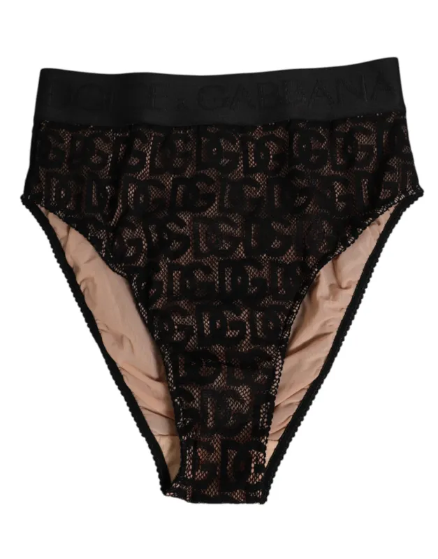 Dolce & Gabbana Black DG Logo Lace High Brief Panty Underwear sold by Siebentaschen