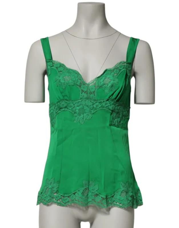 Dolce & Gabbana Green Floral Lace Tank Lingerie Top Underwear sold by Siebentaschen