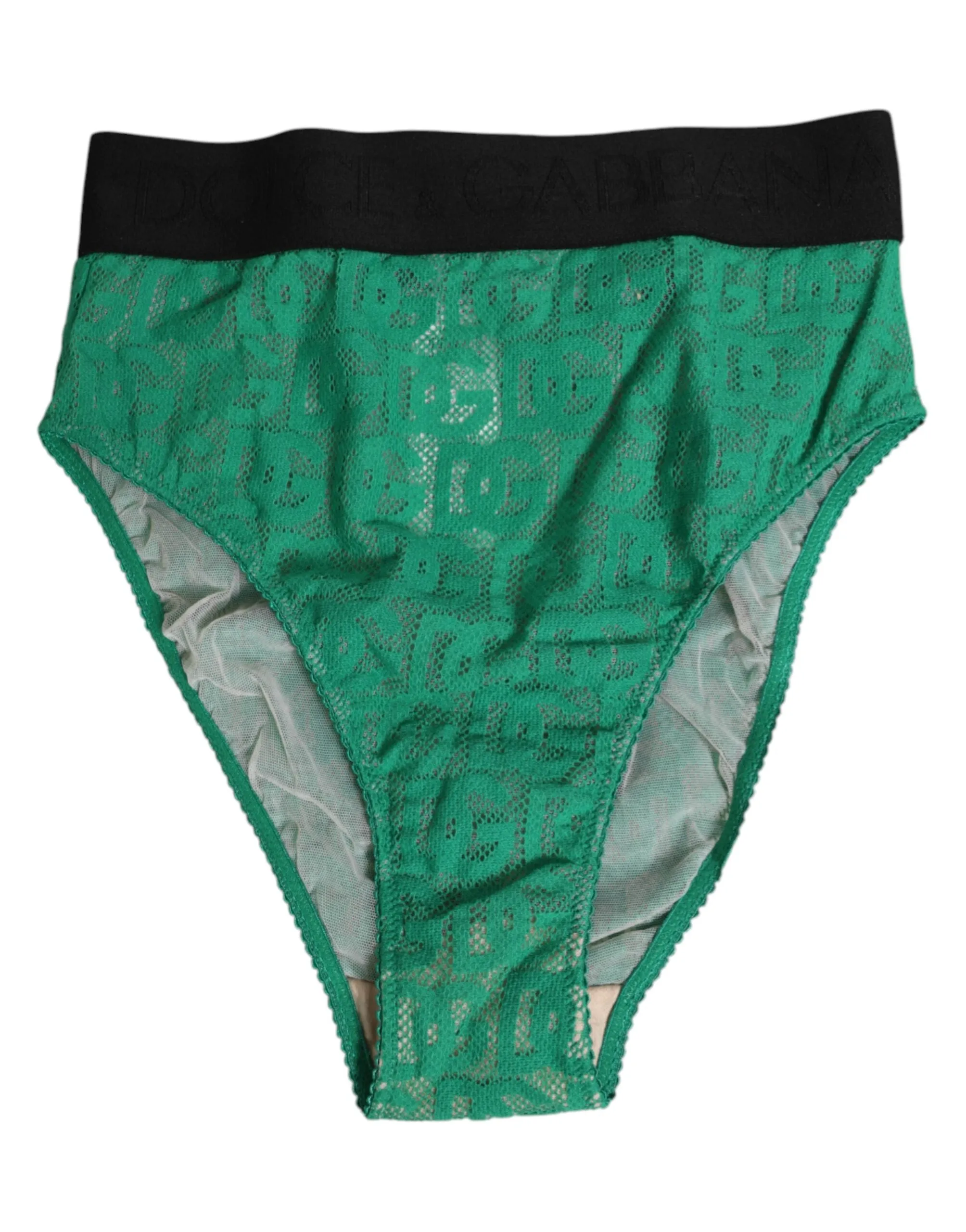 Dolce & Gabbana Green DG Logo Lace High Brief Panty Underwear sold by Siebentaschen