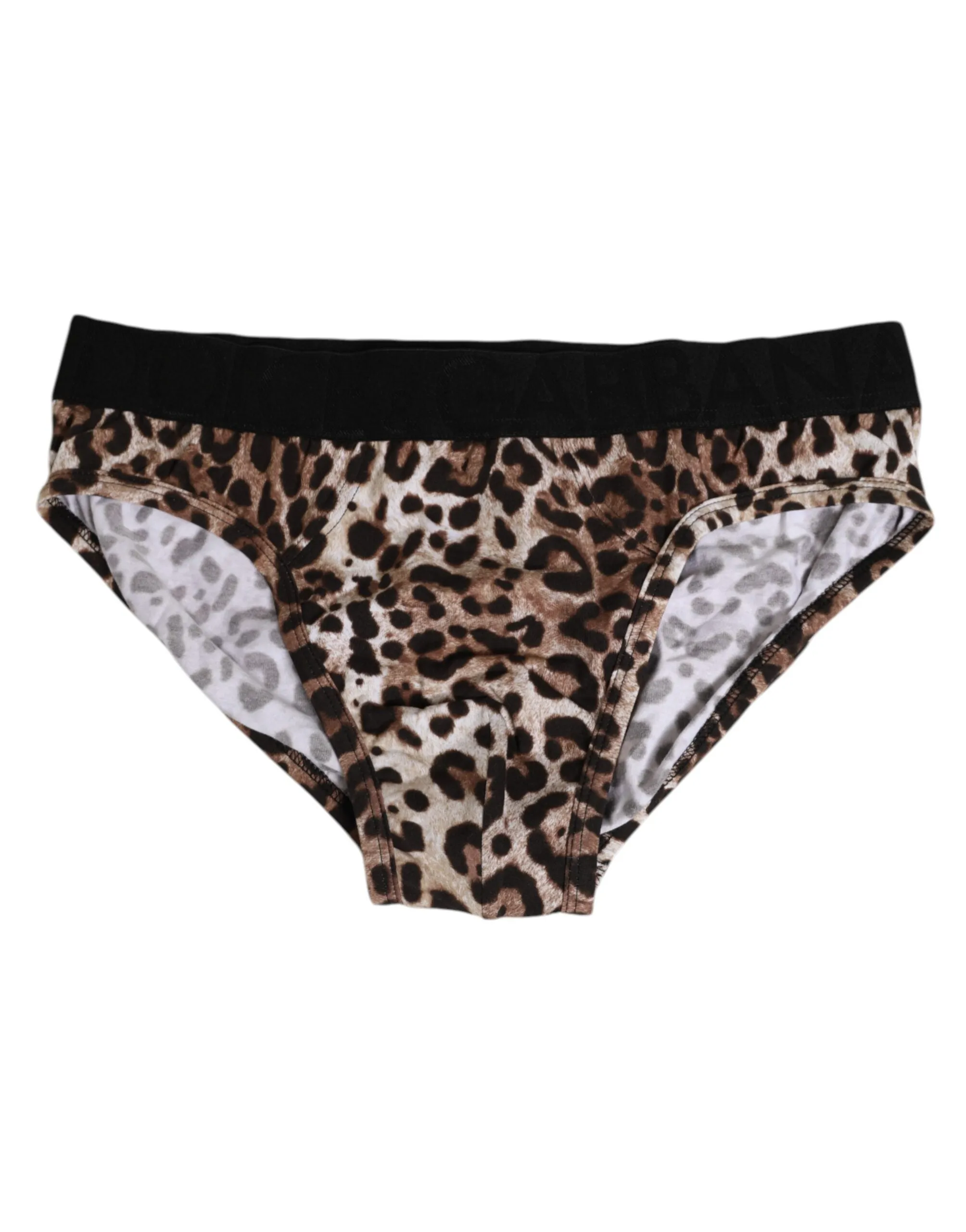 Dolce & Gabbana Brown Cotton Leopard Logo Midi Brief Underwear sold by Siebentaschen