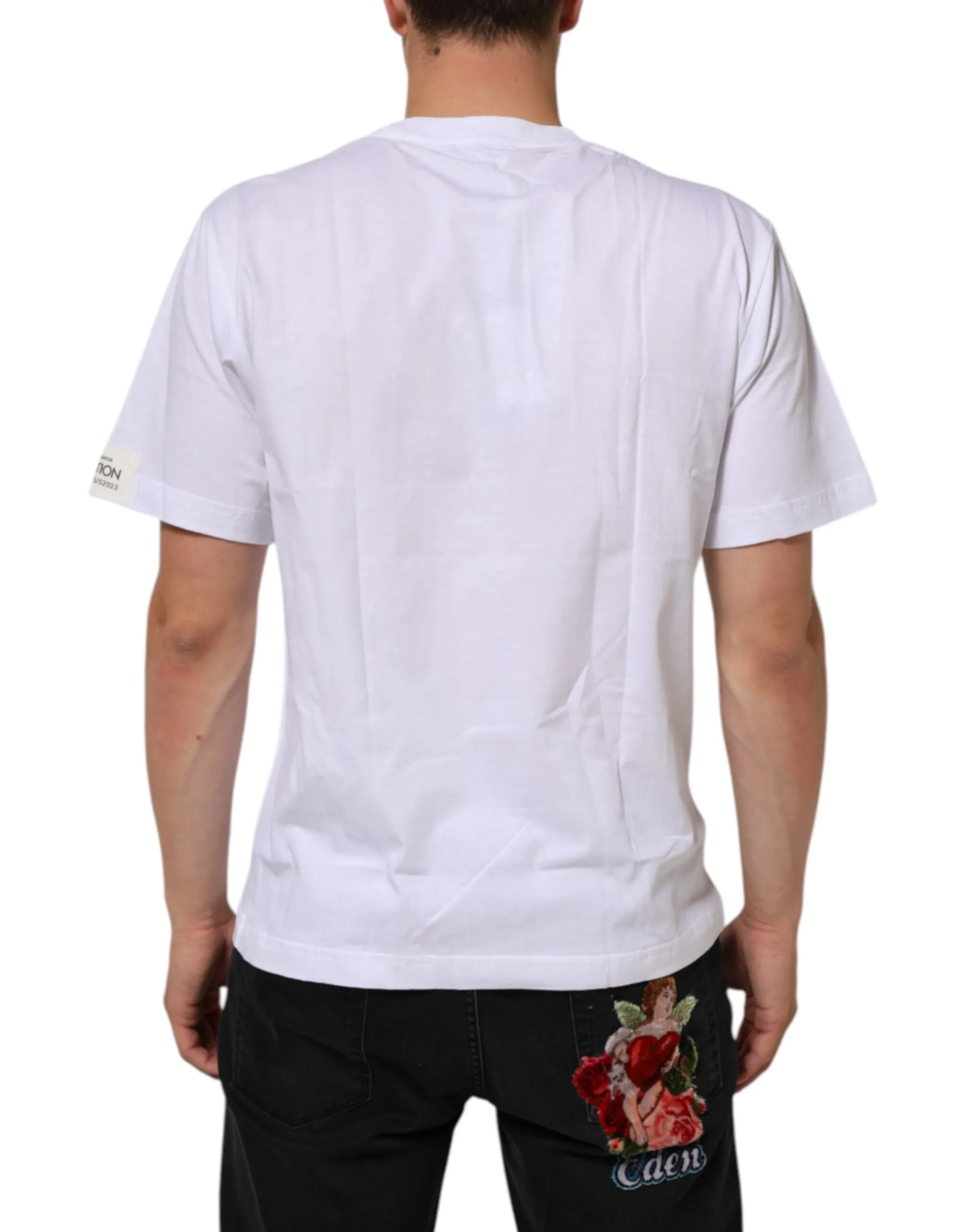 Dolce & Gabbana White Graphic Print Cotton Crew Neck T-shirt sold by Siebentaschen product image thumbnail 4