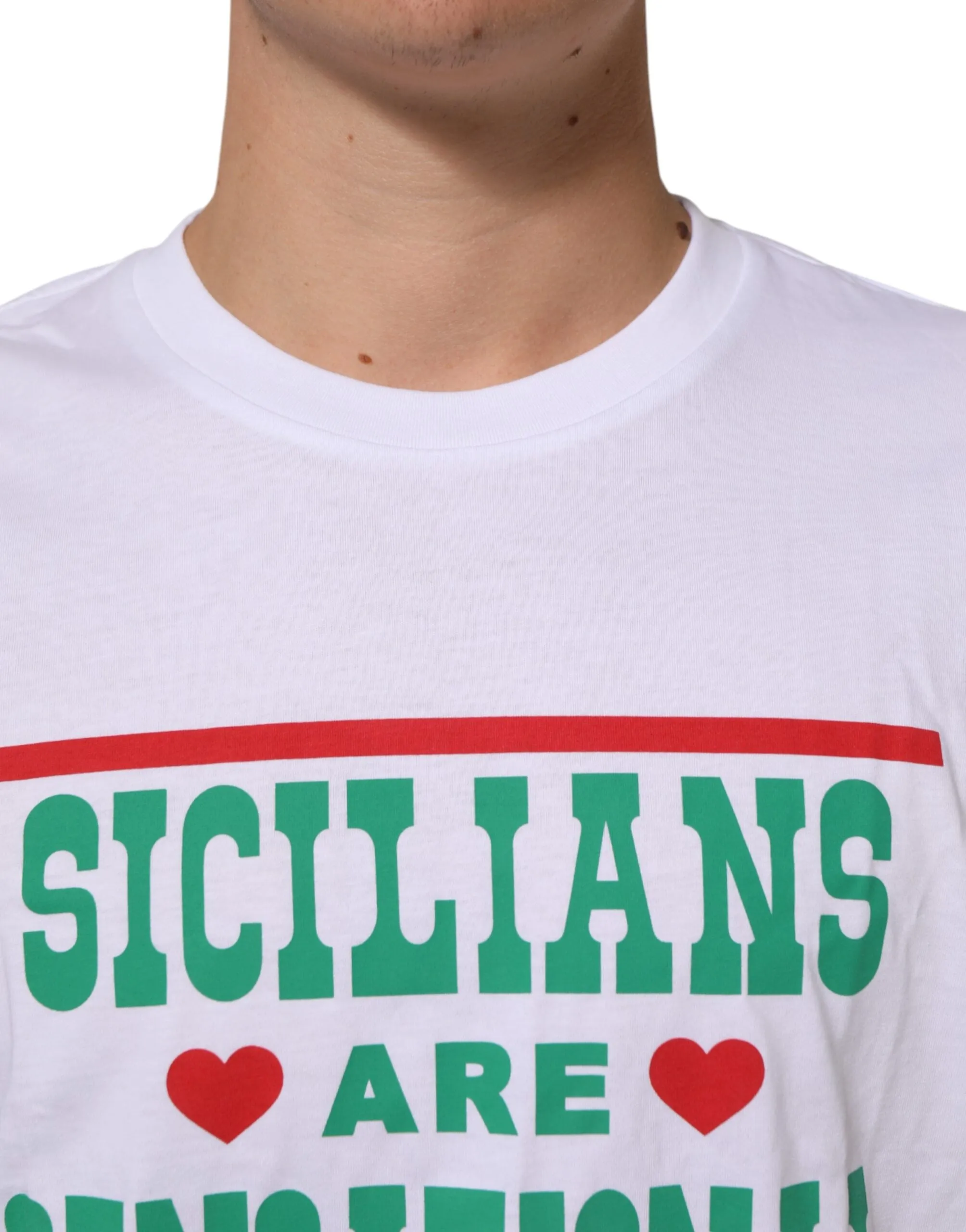 Dolce & Gabbana White Graphic Print Cotton Crew Neck T-shirt sold by Siebentaschen product image thumbnail 5