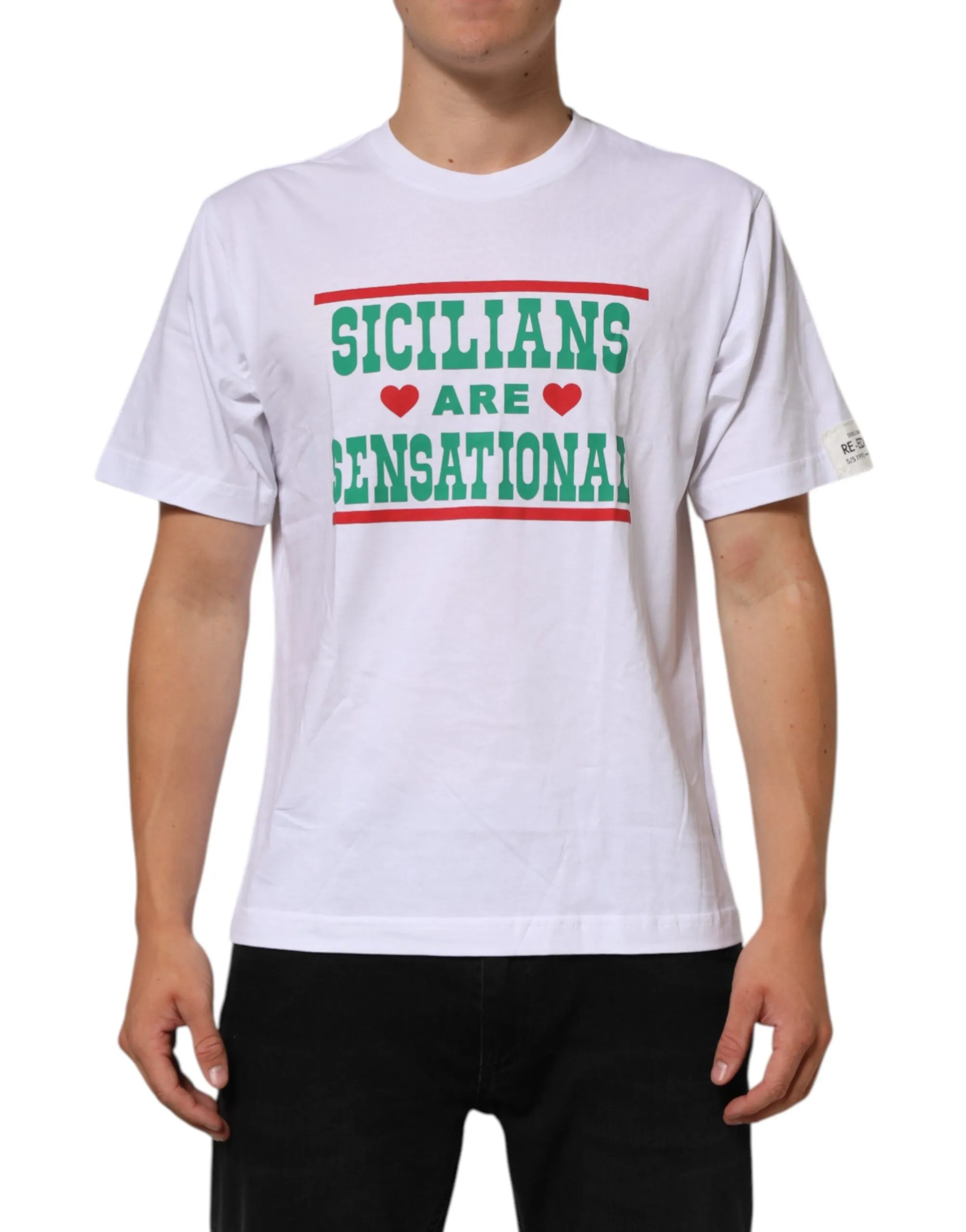 Dolce & Gabbana White Graphic Print Cotton Crew Neck T-shirt sold by Siebentaschen product image thumbnail 2