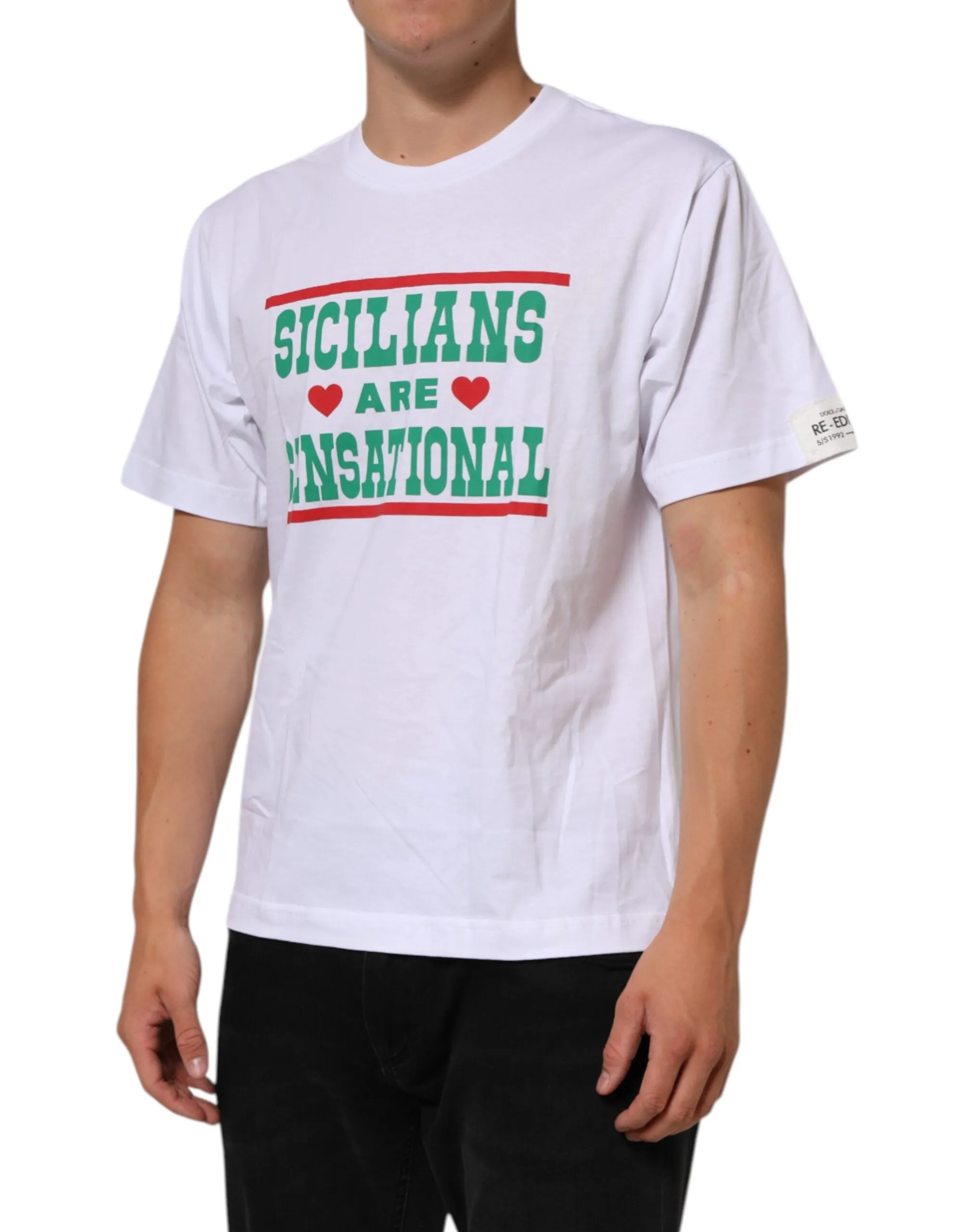 Dolce & Gabbana White Graphic Print Cotton Crew Neck T-shirt sold by Siebentaschen product image thumbnail 3