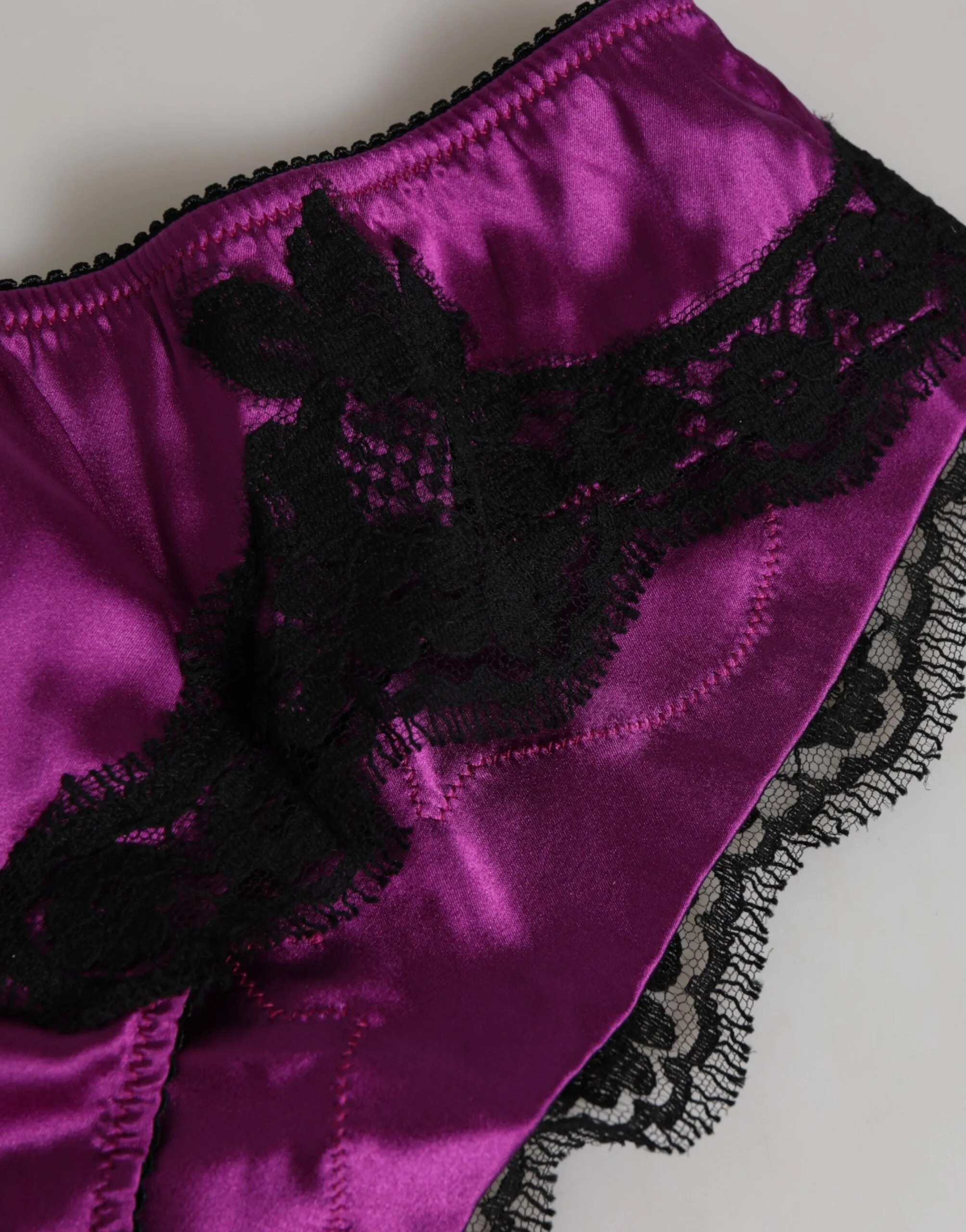 Dolce & Gabbana Purple Silk Satin Floral Lace Panty Brief Underwear sold by Siebentaschen product image thumbnail 3