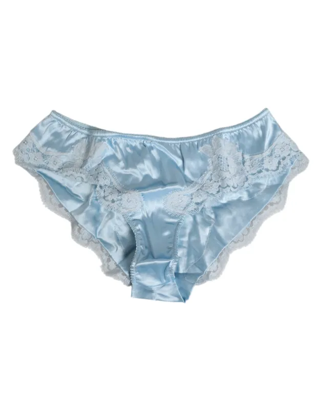 Dolce & Gabbana Sky Blue Silk Satin Lace Panty Brief Underwear sold by Siebentaschen