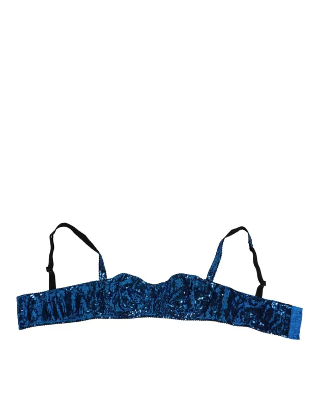 Dolce & Gabbana Blue Sequin Embellished Balconnet Bra Underwear sold by Siebentaschen