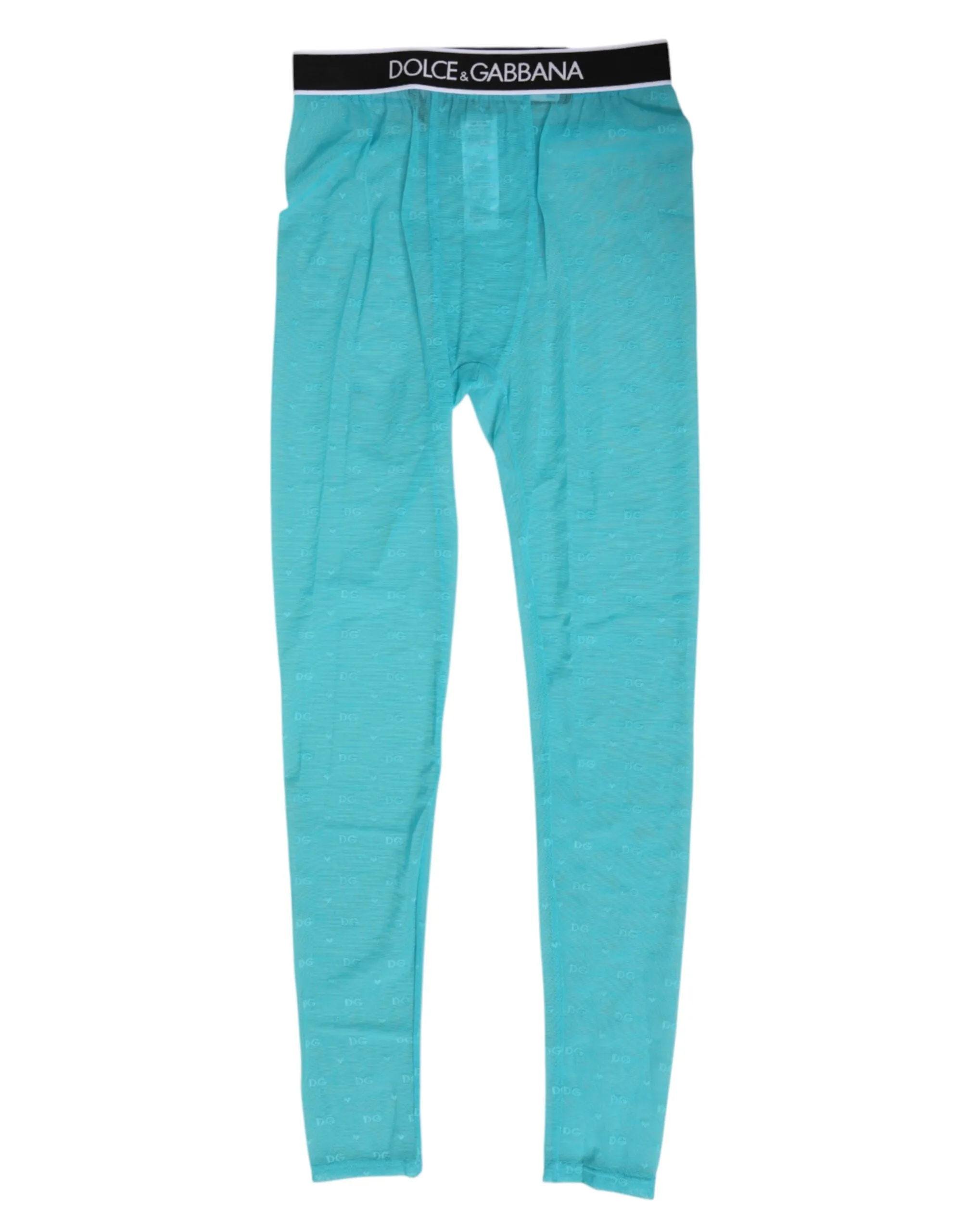 Dolce & Gabbana Light Blue Nylon Logo Lace Leggings Pants Underwear sold by Siebentaschen