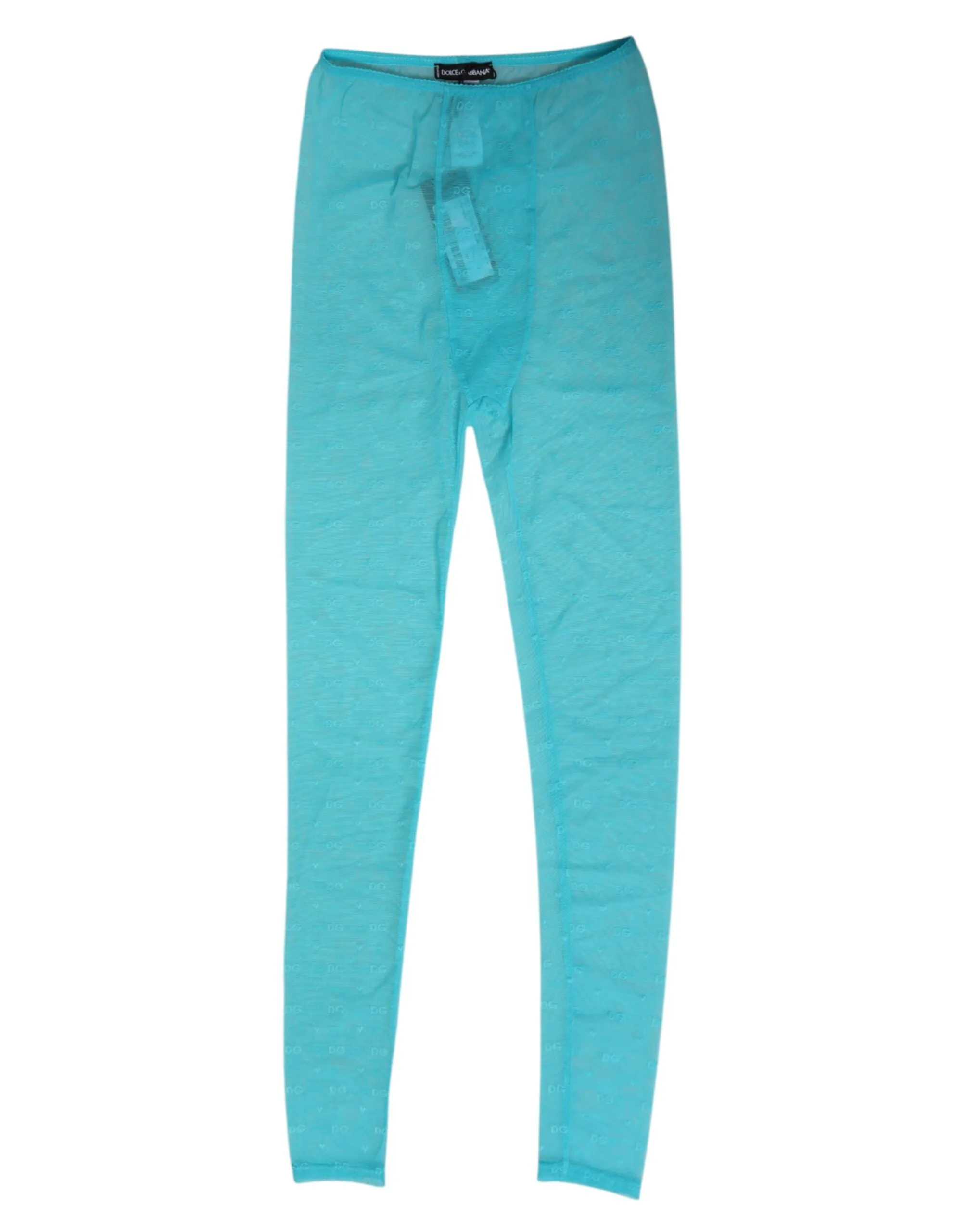 Dolce & Gabbana Light Blue Nylon Logo Lace Leggings Pants Underwear sold by Siebentaschen