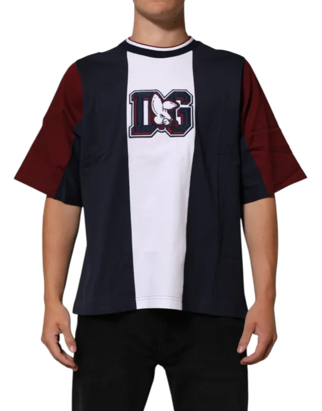 Dolce & Gabbana Multicolor Striped Cotton Men Crew Neck T-shirt sold by Siebentaschen