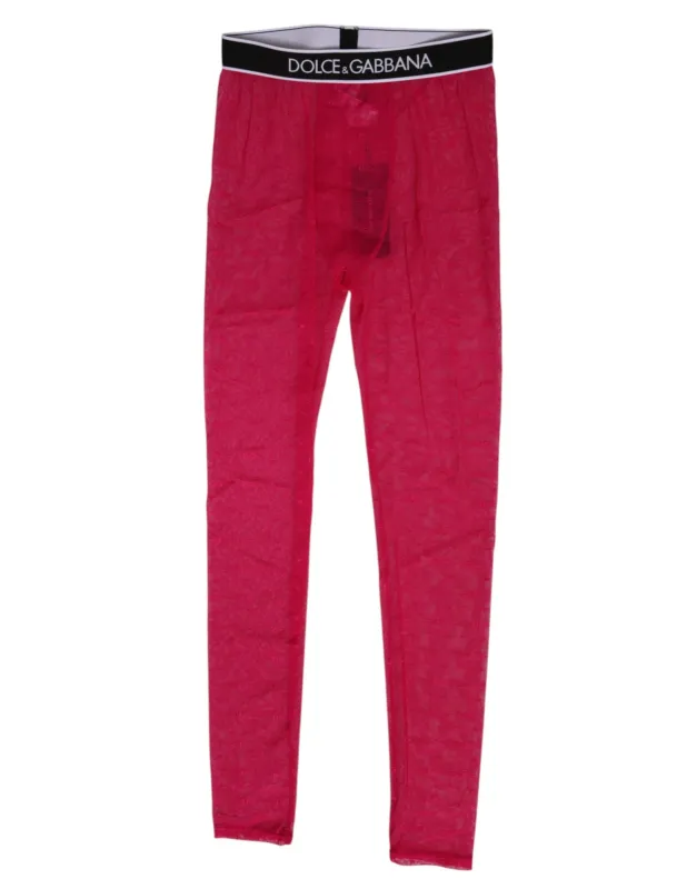 Dolce & Gabbana Fuchsia Nylon Logo Lace Leggings Pants Underwear sold by Siebentaschen