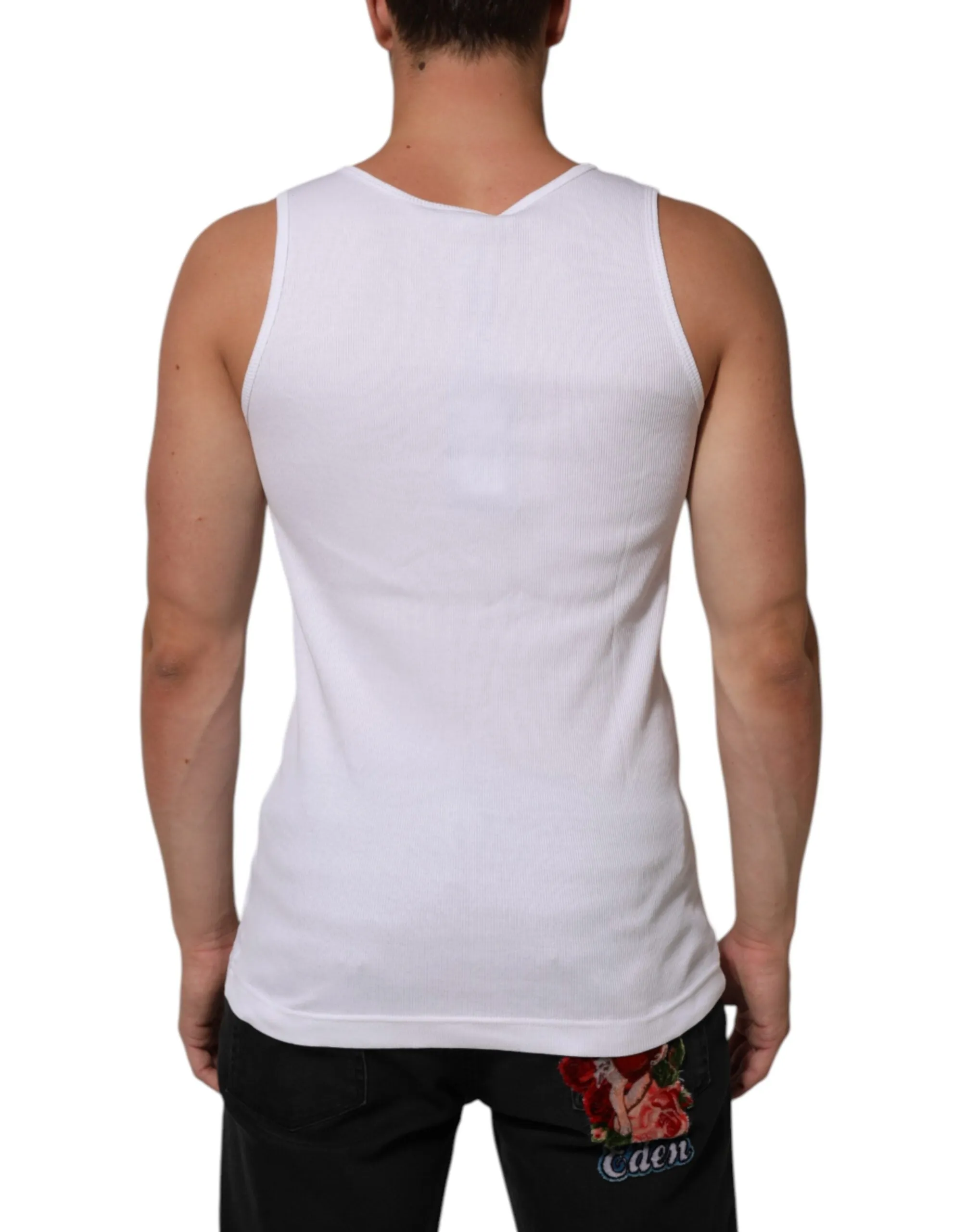 Dolce & Gabbana White Cotton Chain Necklace Tank Top T-shirt sold by Siebentaschen product image thumbnail 4