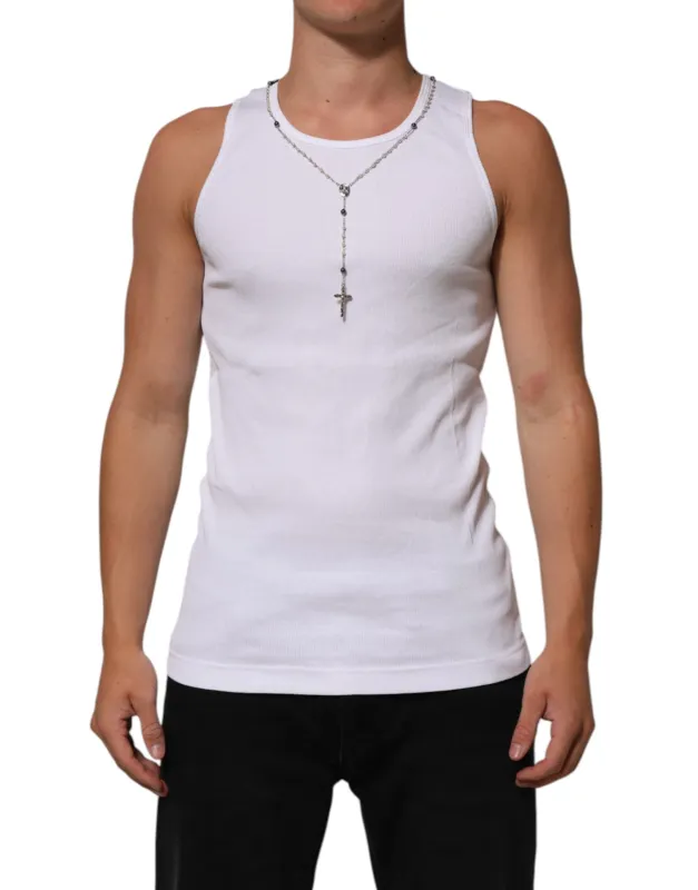 Dolce & Gabbana White Cotton Chain Necklace Tank Top T-shirt sold by Siebentaschen