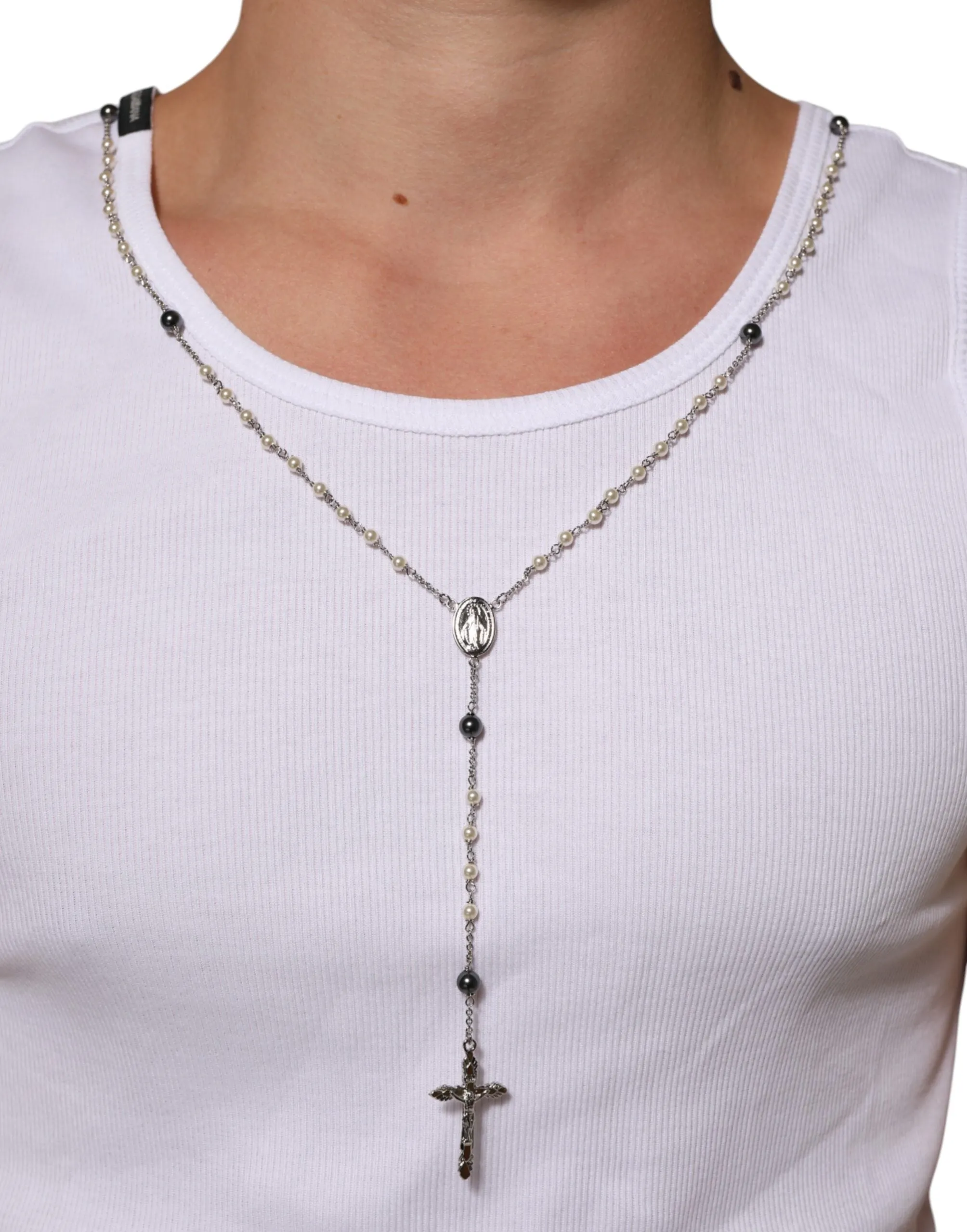 Dolce & Gabbana White Cotton Chain Necklace Tank Top T-shirt sold by Siebentaschen product image thumbnail 5