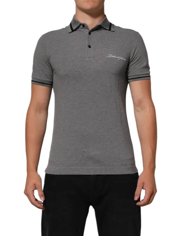 Dolce & Gabbana Gray Logo Embroidery Collared Polo T-shirt sold by Siebentaschen