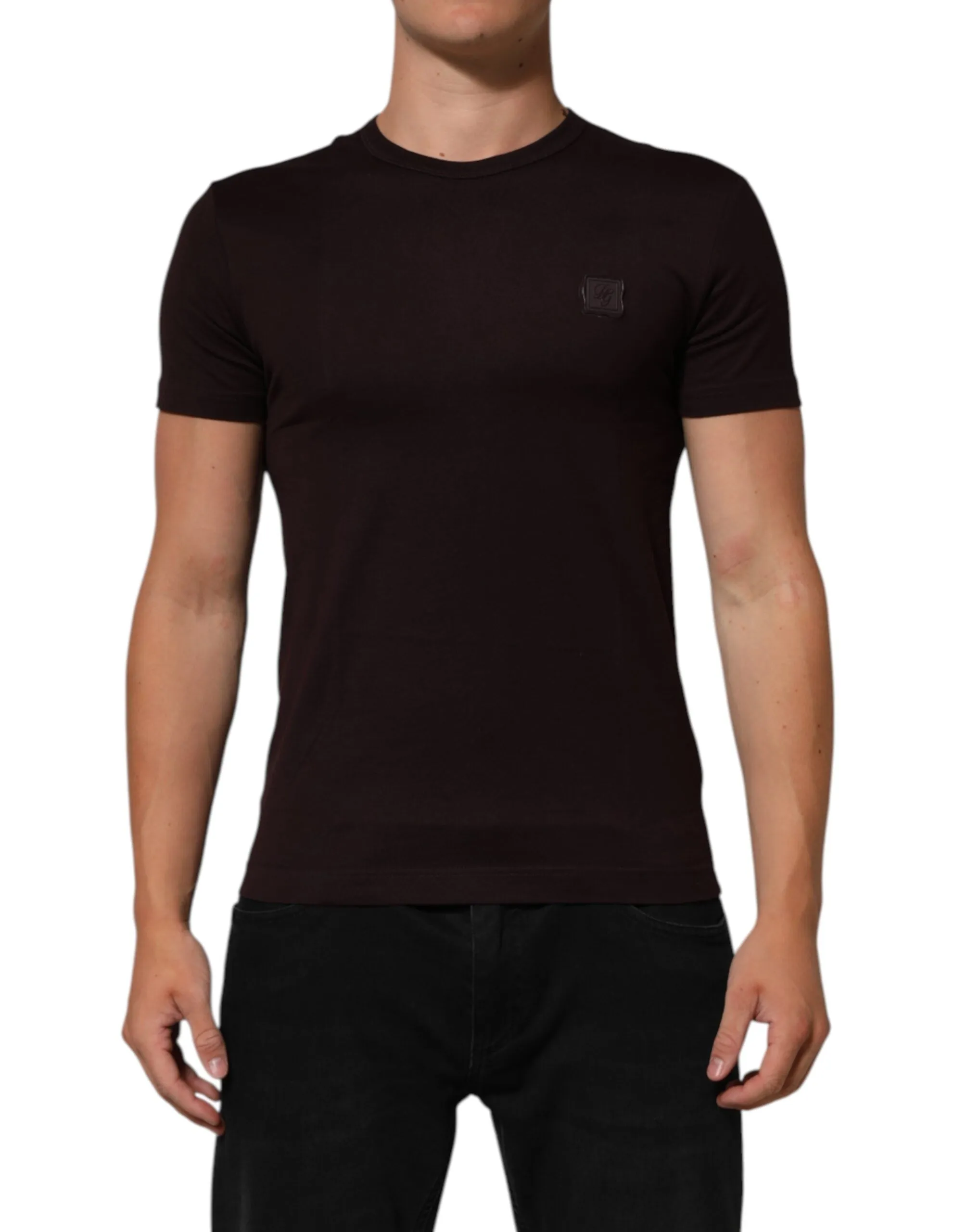 Dolce & Gabbana Brown Logo Plaque Cotton Crew Neck T-shirt sold by Siebentaschen