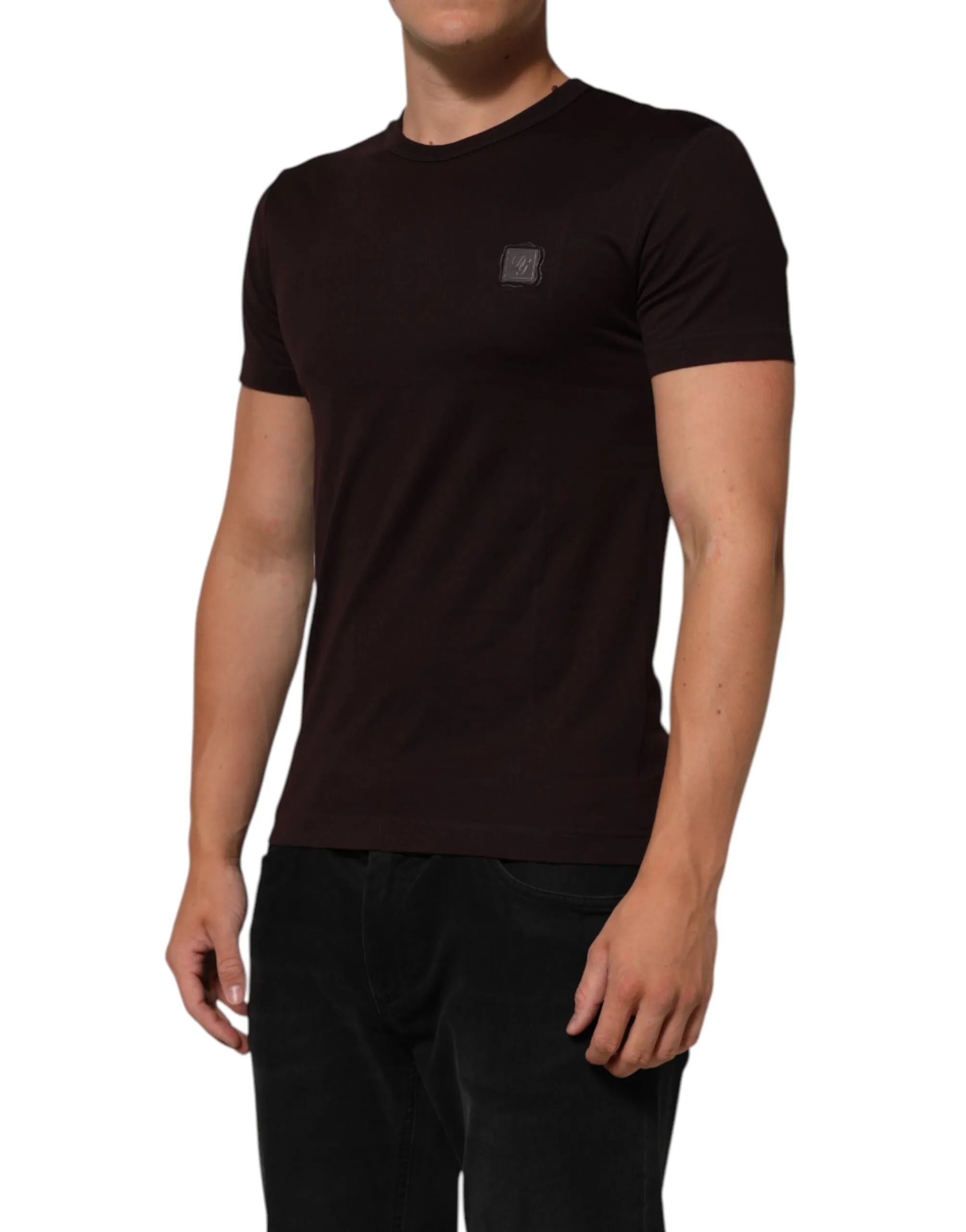 Dolce & Gabbana Brown Logo Plaque Cotton Crew Neck T-shirt sold by Siebentaschen product image thumbnail 3