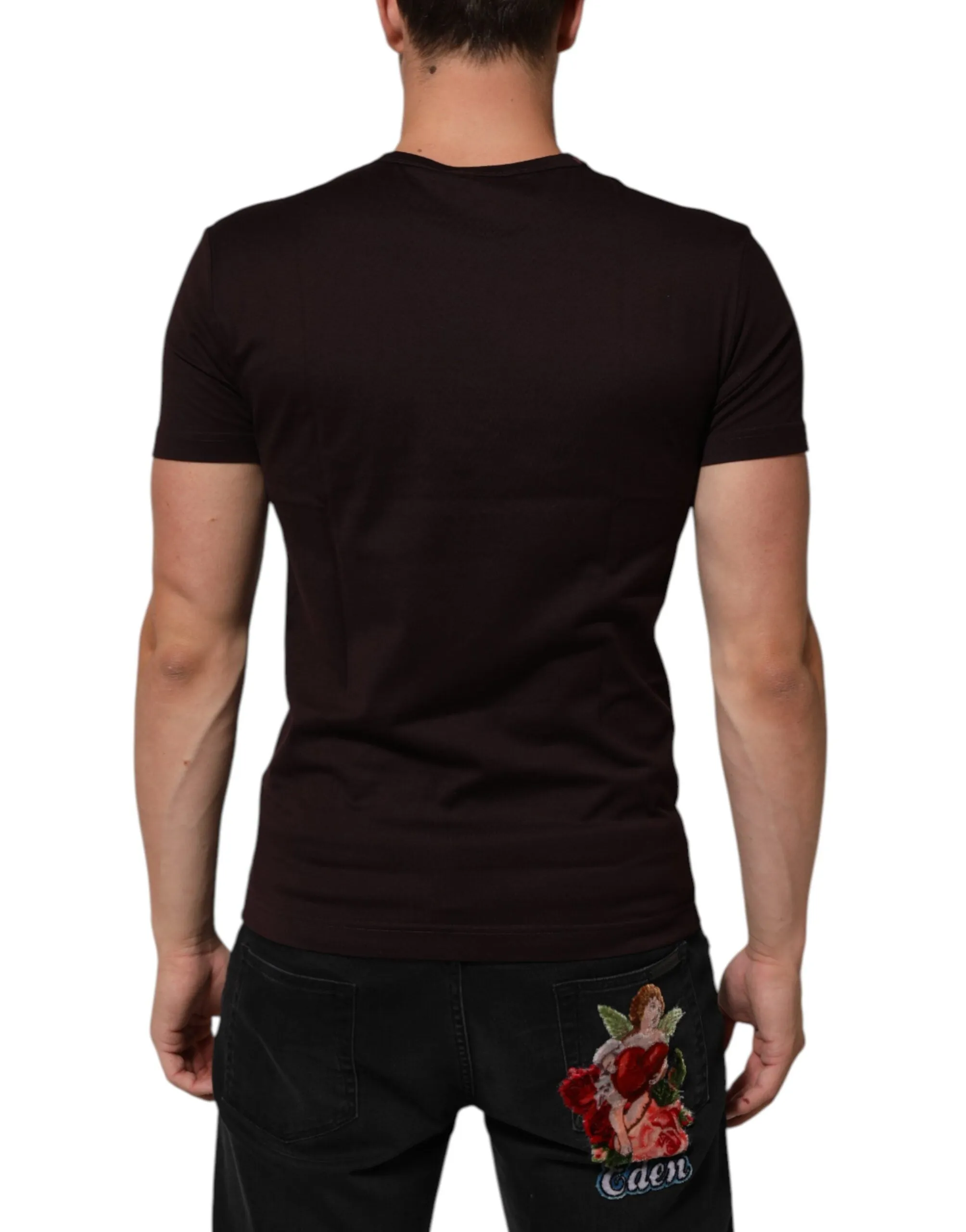 Dolce & Gabbana Brown Logo Plaque Cotton Crew Neck T-shirt sold by Siebentaschen product image thumbnail 4
