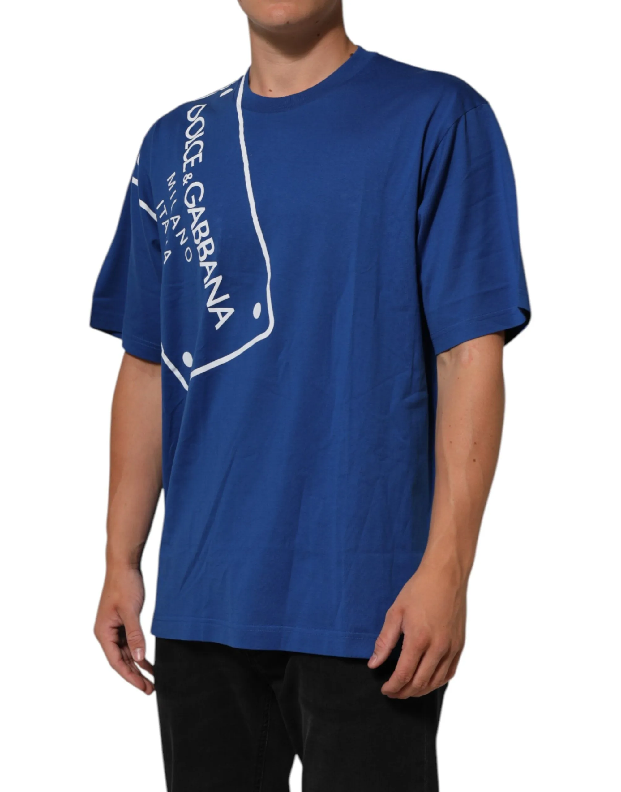 Dolce & Gabbana Blue Logo Print Cotton Crew Neck Men T-shirt sold by Siebentaschen product image thumbnail 3