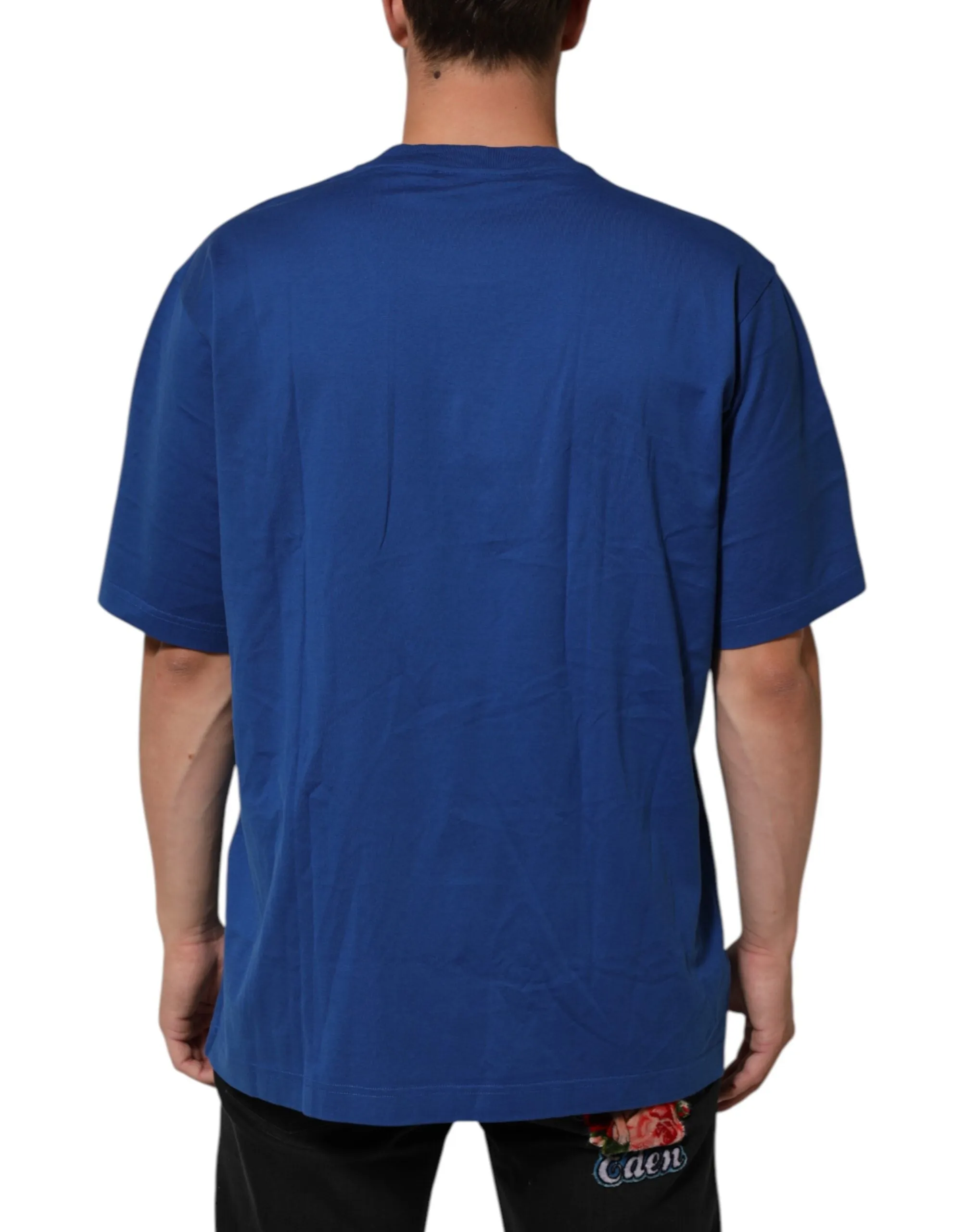 Dolce & Gabbana Blue Logo Print Cotton Crew Neck Men T-shirt sold by Siebentaschen product image thumbnail 4