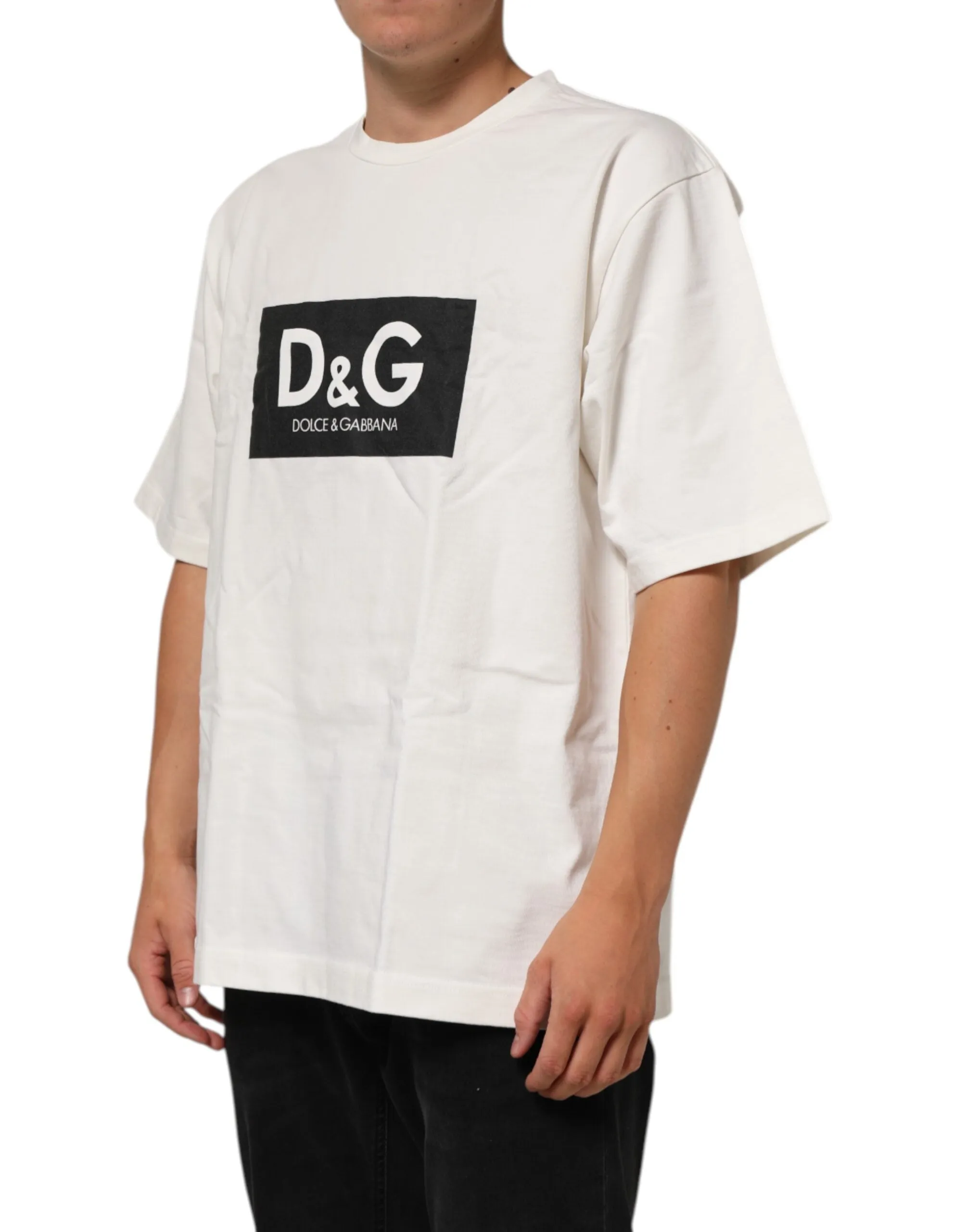 Dolce & Gabbana White Logo Print Cotton Crew Neck Men T-shirt sold by Siebentaschen product image thumbnail 3