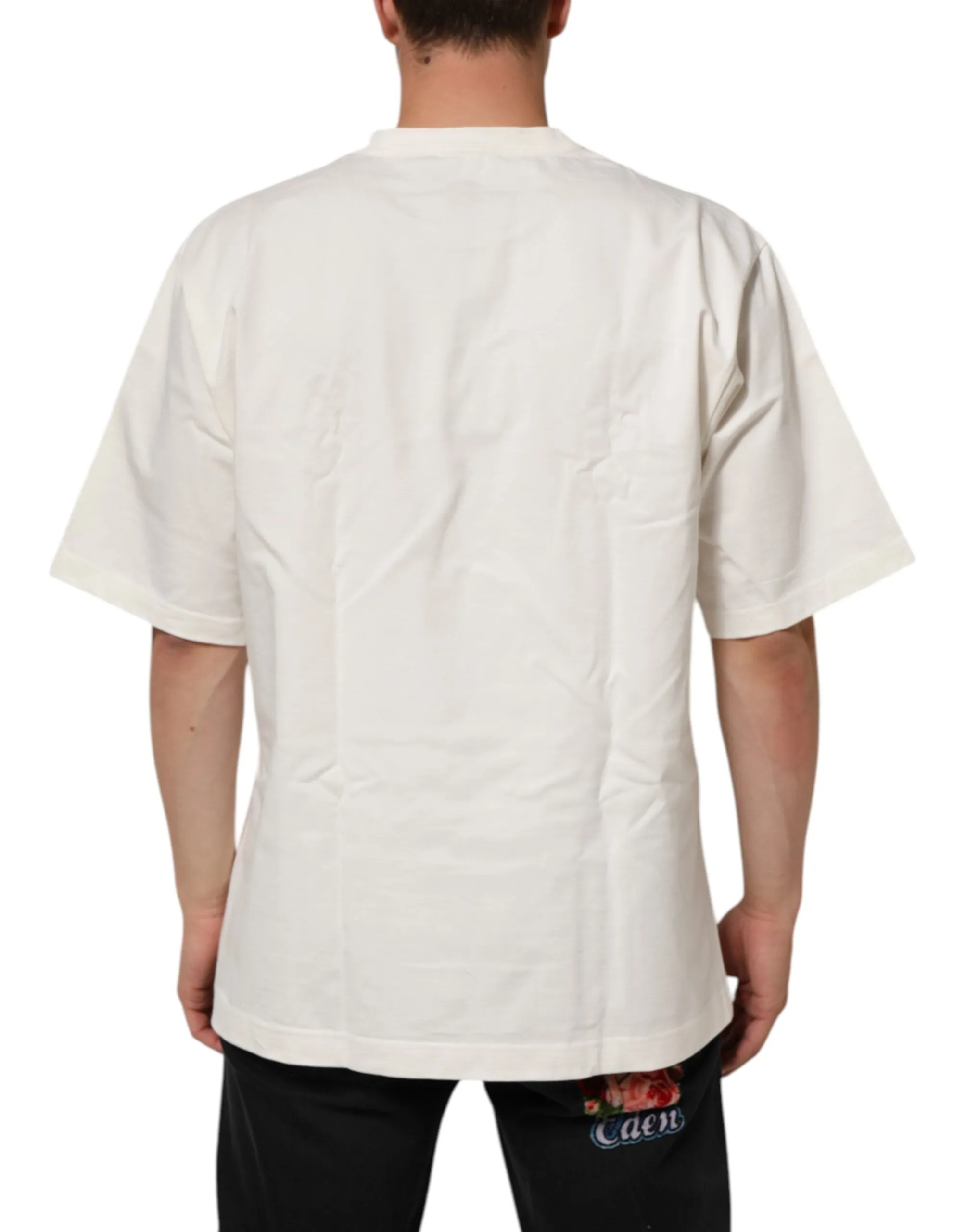 Dolce & Gabbana White Logo Print Cotton Crew Neck Men T-shirt sold by Siebentaschen product image thumbnail 4