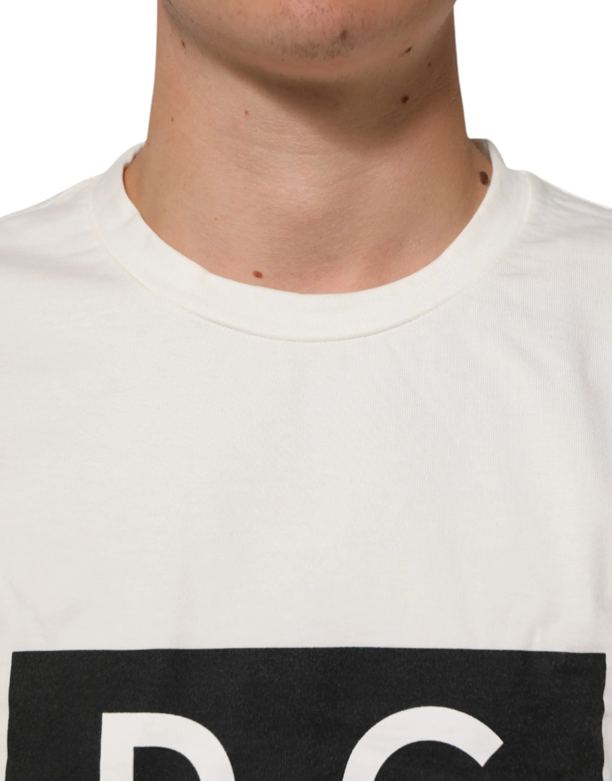 Dolce & Gabbana White Logo Print Cotton Crew Neck Men T-shirt sold by Siebentaschen product image thumbnail 5