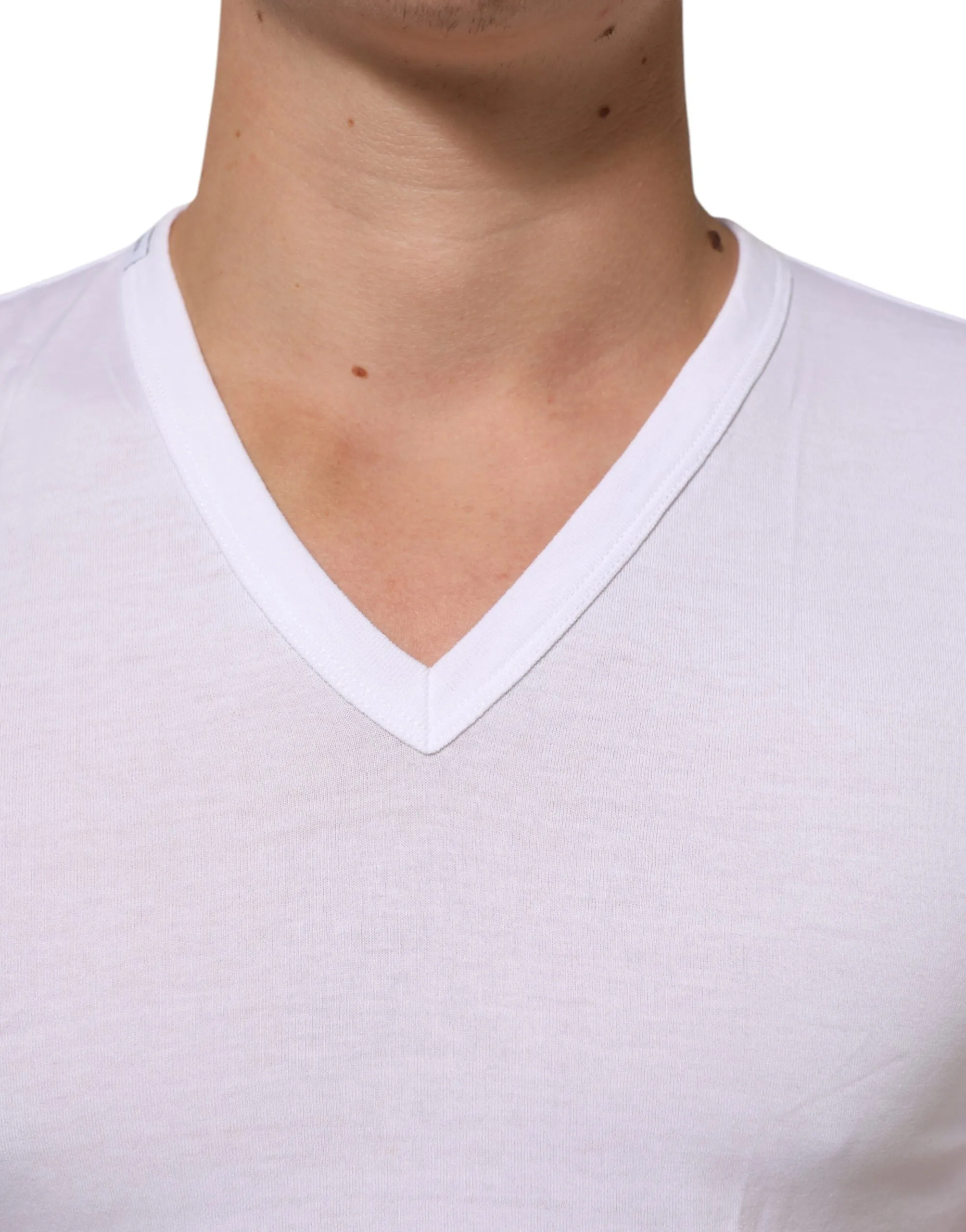 Dolce & Gabbana White Cotton V-Neck Short Sleeves T-shirt sold by Siebentaschen product image thumbnail 5