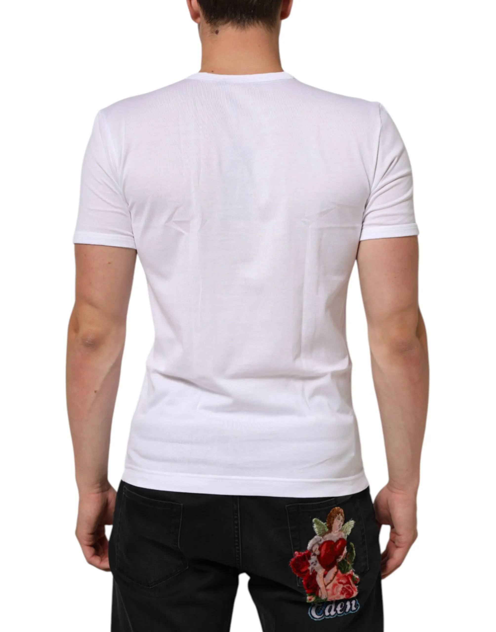 Dolce & Gabbana White Cotton V-Neck Short Sleeves T-shirt sold by Siebentaschen product image thumbnail 4