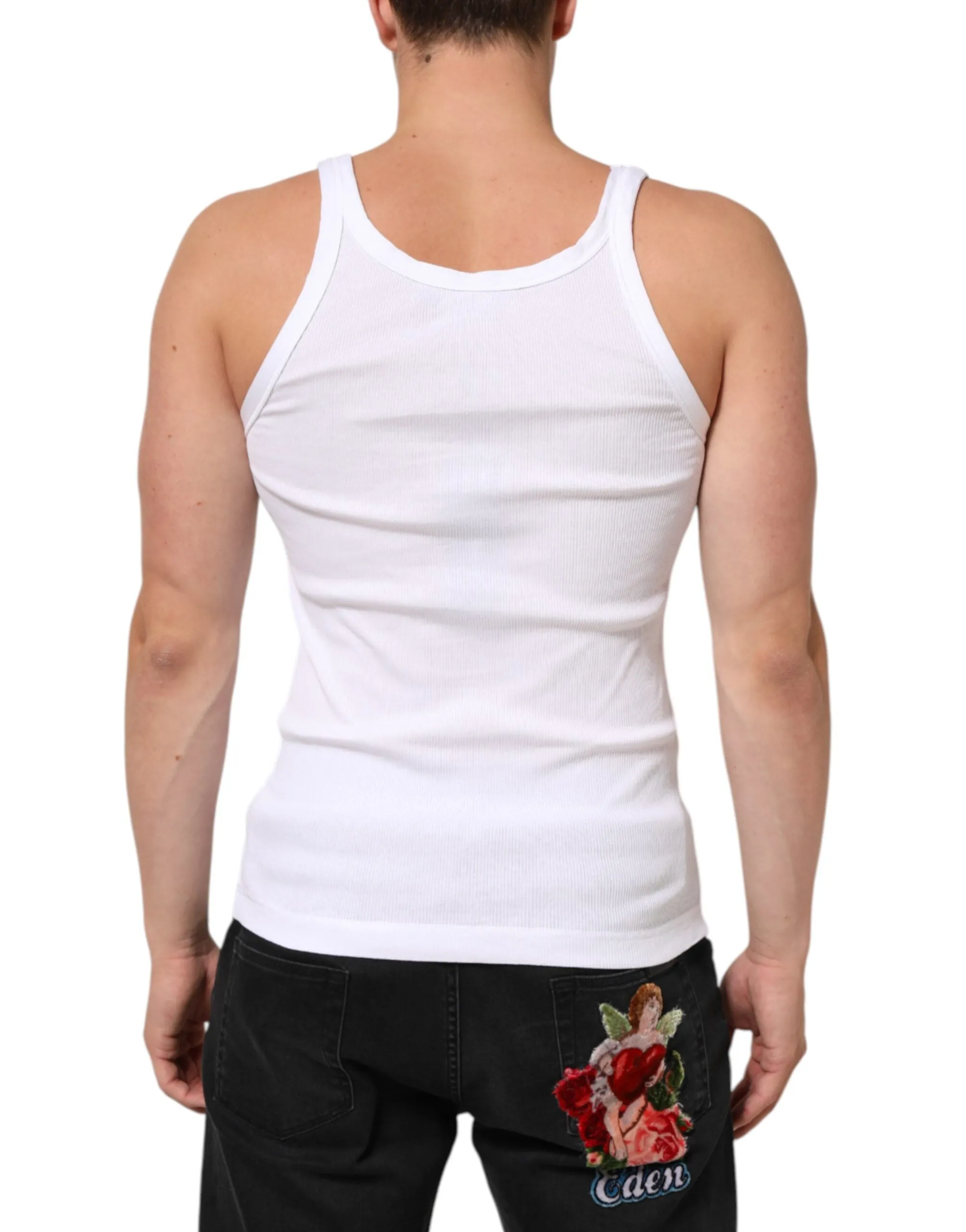 Dolce & Gabbana White Sleeveless Round Neck Tank Top T-shirt sold by Siebentaschen product image thumbnail 4