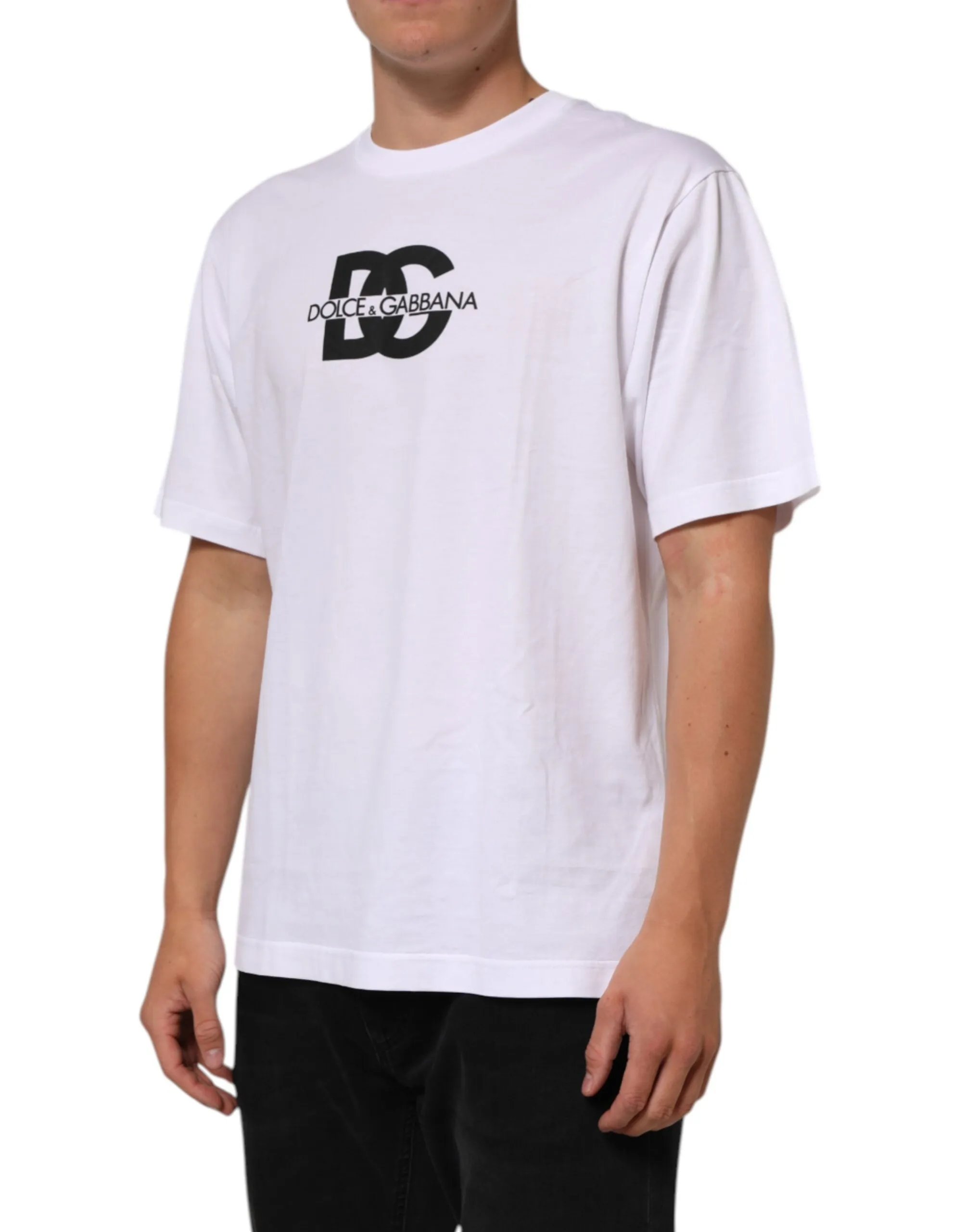Dolce & Gabbana White Logo Print Cotton Crew Neck Men T-shirt sold by Siebentaschen product image thumbnail 3