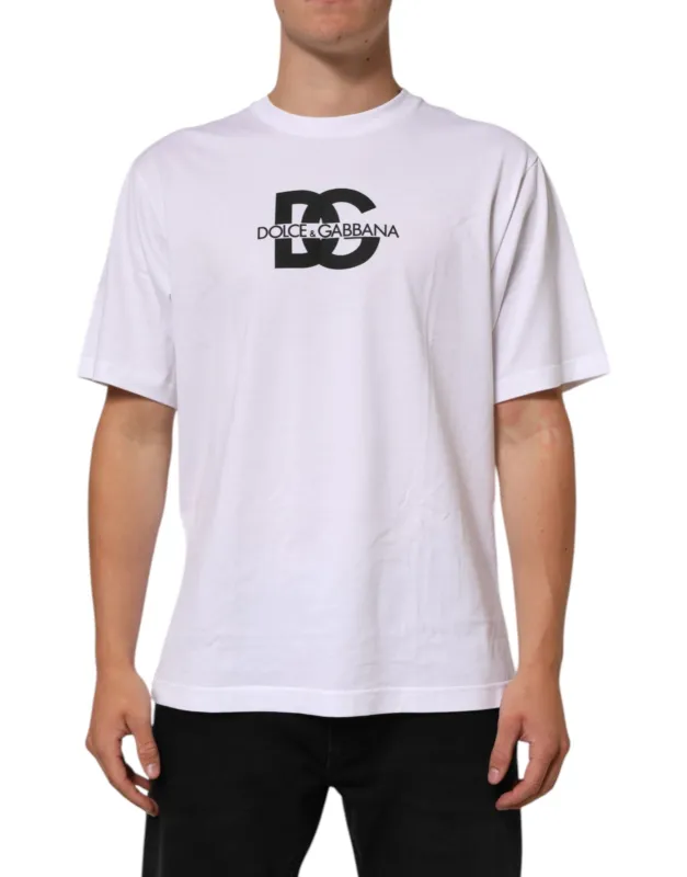 Dolce & Gabbana White Logo Print Cotton Crew Neck Men T-shirt sold by Siebentaschen