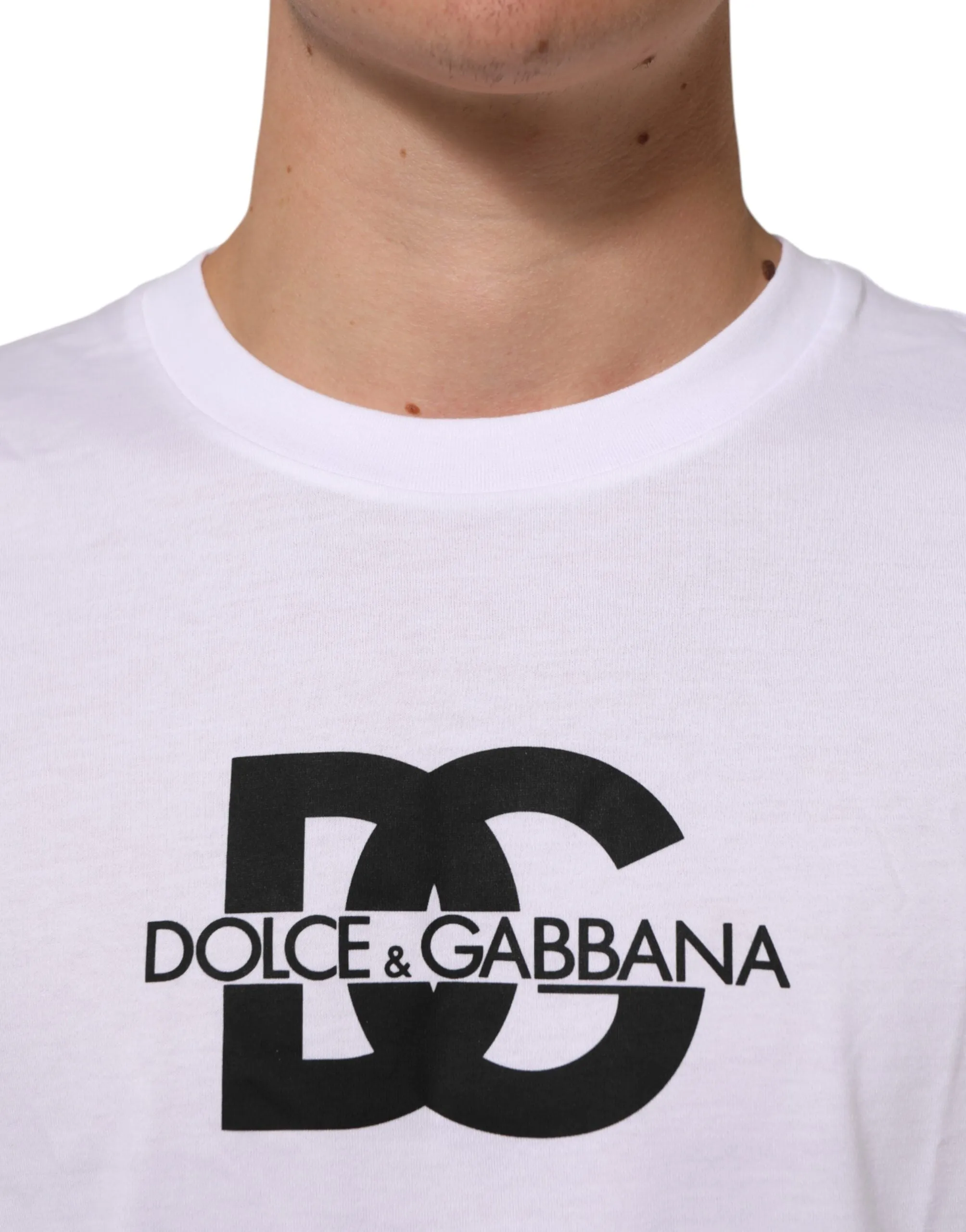 Dolce & Gabbana White Logo Print Cotton Crew Neck Men T-shirt sold by Siebentaschen product image thumbnail 5