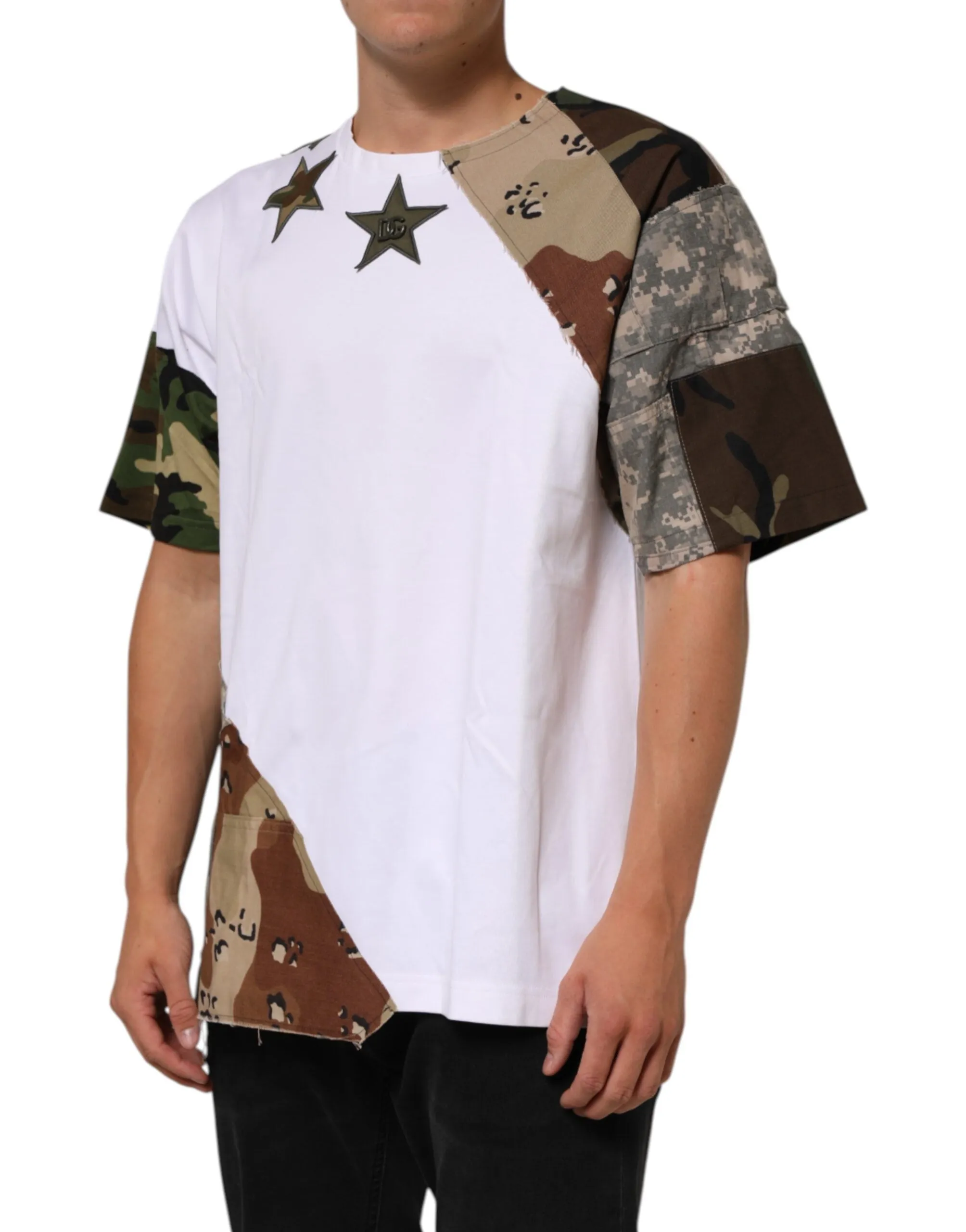 Dolce & Gabbana White Camouflage Patckwork Men Cotton T-shirt sold by Siebentaschen product image thumbnail 3