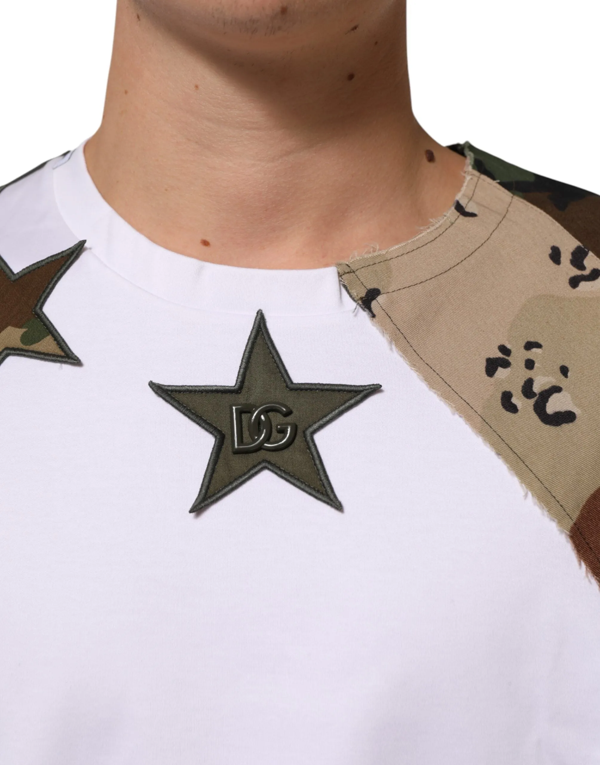 Dolce & Gabbana White Camouflage Patckwork Men Cotton T-shirt sold by Siebentaschen product image thumbnail 5