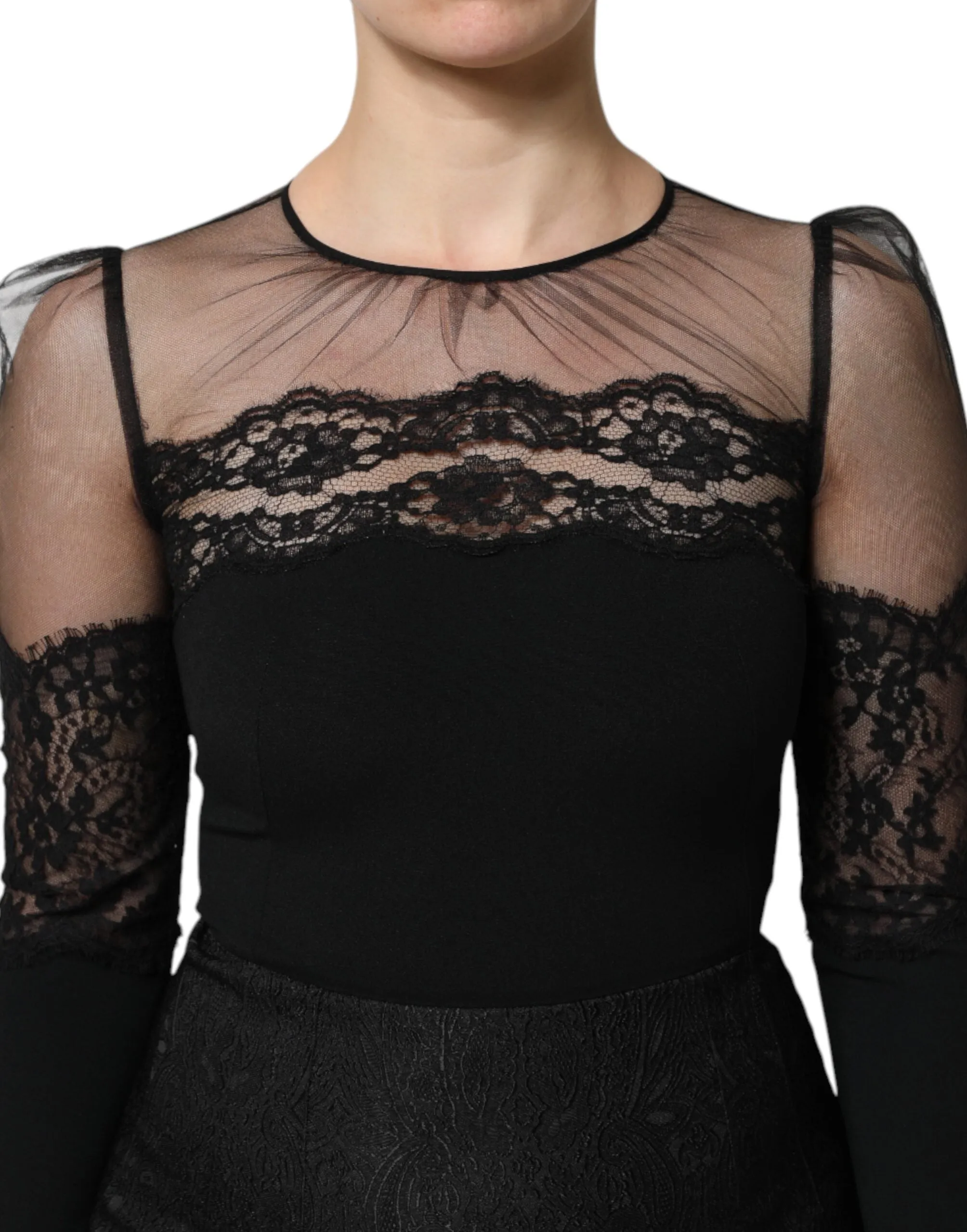 Dolce & Gabbana Black Lace Trim Nylon Tulle SheathMidi Dress sold by Siebentaschen product image thumbnail 5