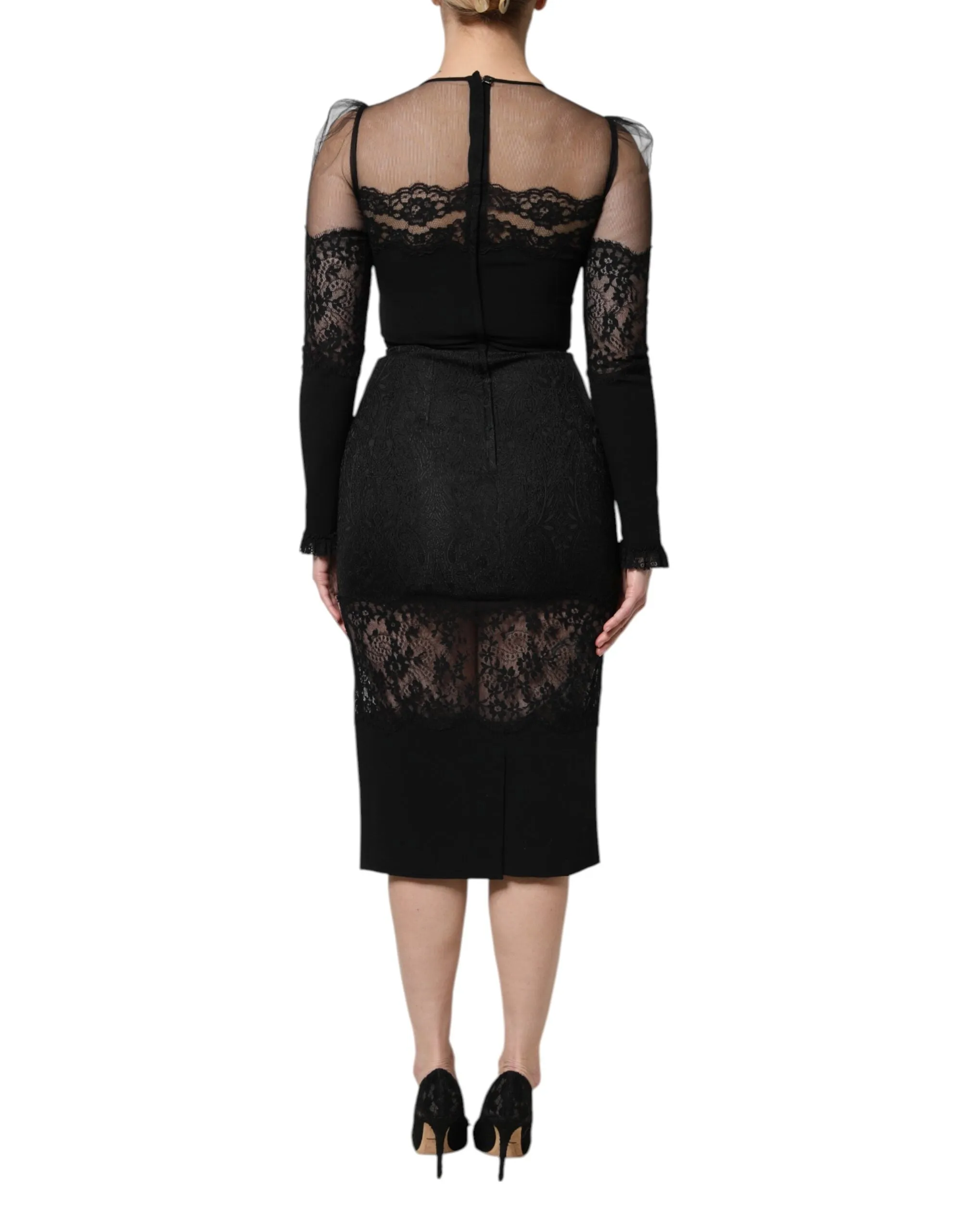 Dolce & Gabbana Black Lace Trim Nylon Tulle SheathMidi Dress sold by Siebentaschen product image thumbnail 4