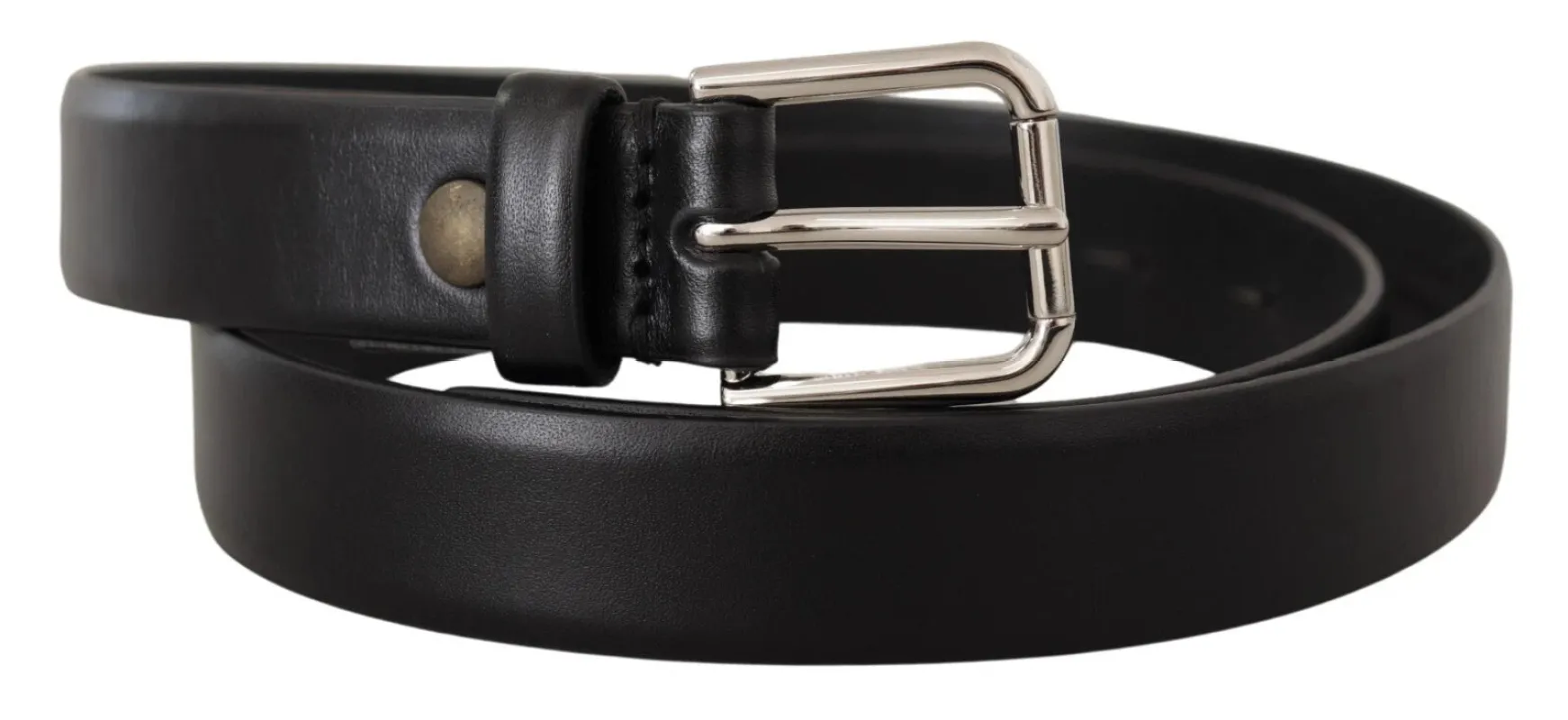 Dolce & Gabbana Black Calf Leather Silver Tone Logo Buckle Belt sold by Siebentaschen