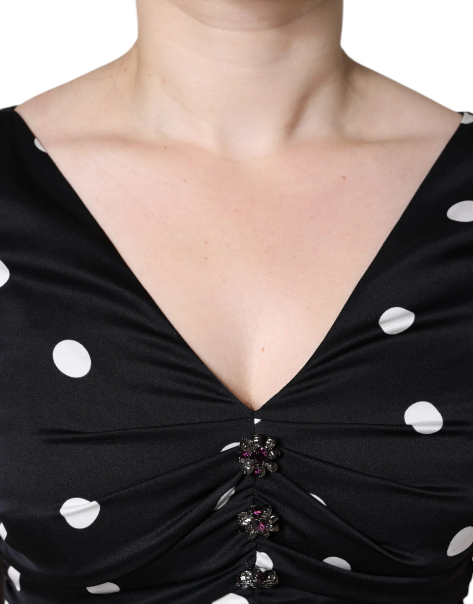 Dolce & Gabbana Black Silk Polka Dot Vneck Tassel Midi Dress sold by Siebentaschen product image thumbnail 5