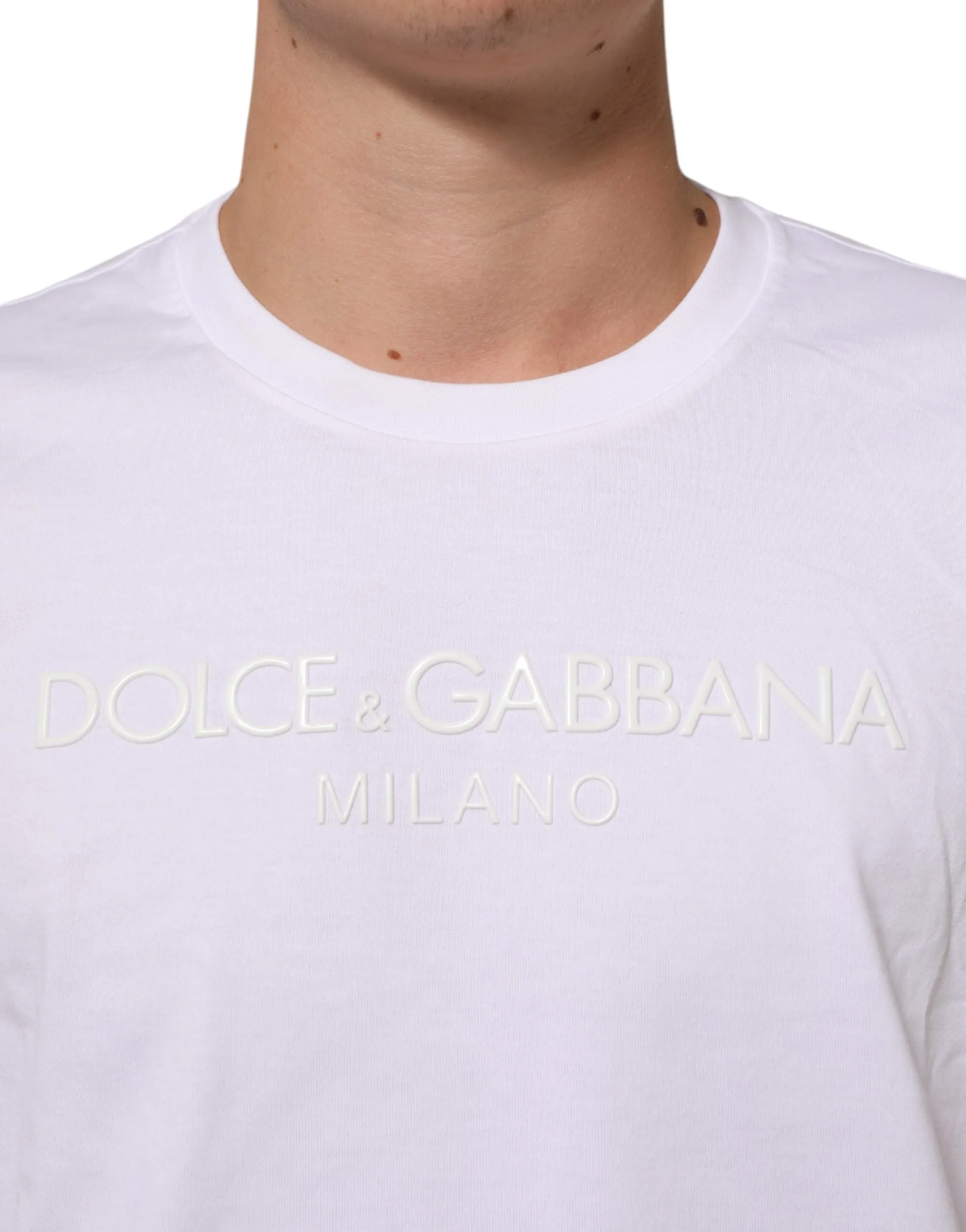 Dolce & Gabbana White Cotton Crew Neck Short Sleeves T-shirt sold by Siebentaschen product image thumbnail 5