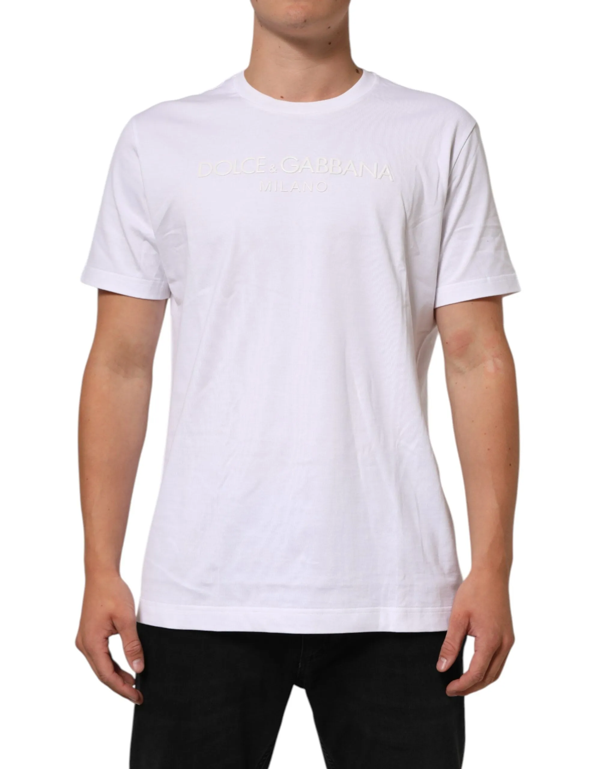 Dolce & Gabbana White Cotton Crew Neck Short Sleeves T-shirt sold by Siebentaschen product image thumbnail 2
