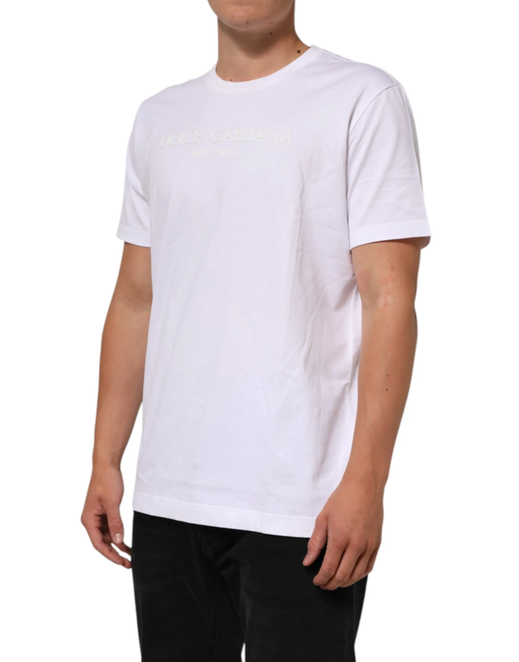 Dolce & Gabbana White Cotton Crew Neck Short Sleeves T-shirt sold by Siebentaschen product image thumbnail 3