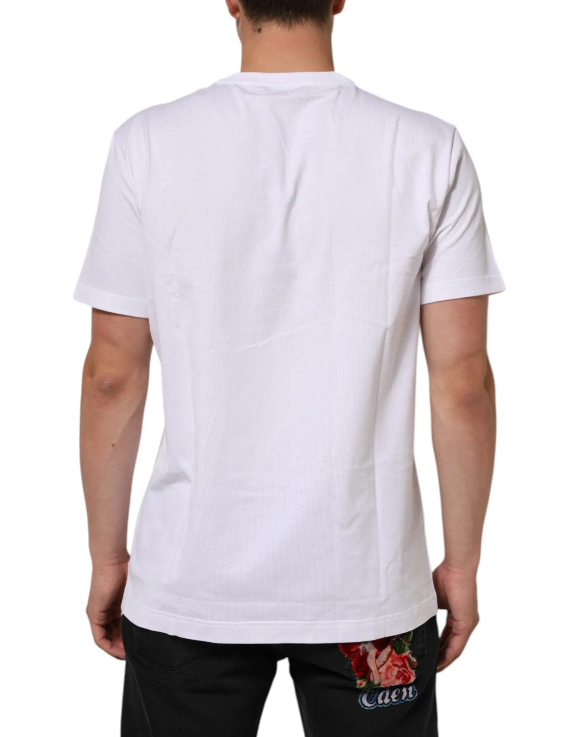 Dolce & Gabbana White Cotton Crew Neck Short Sleeves T-shirt sold by Siebentaschen product image thumbnail 4