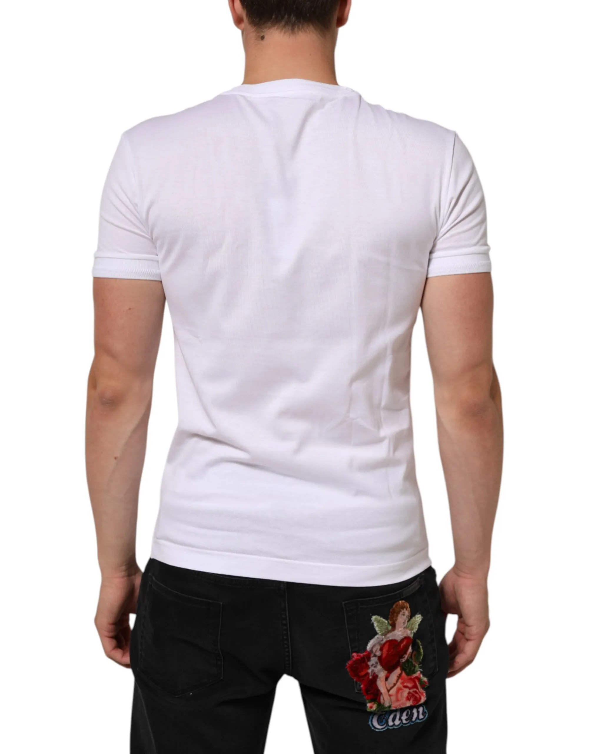 Dolce & Gabbana White Cotton Logo Patch Crew Neck T-shirt sold by Siebentaschen product image thumbnail 4