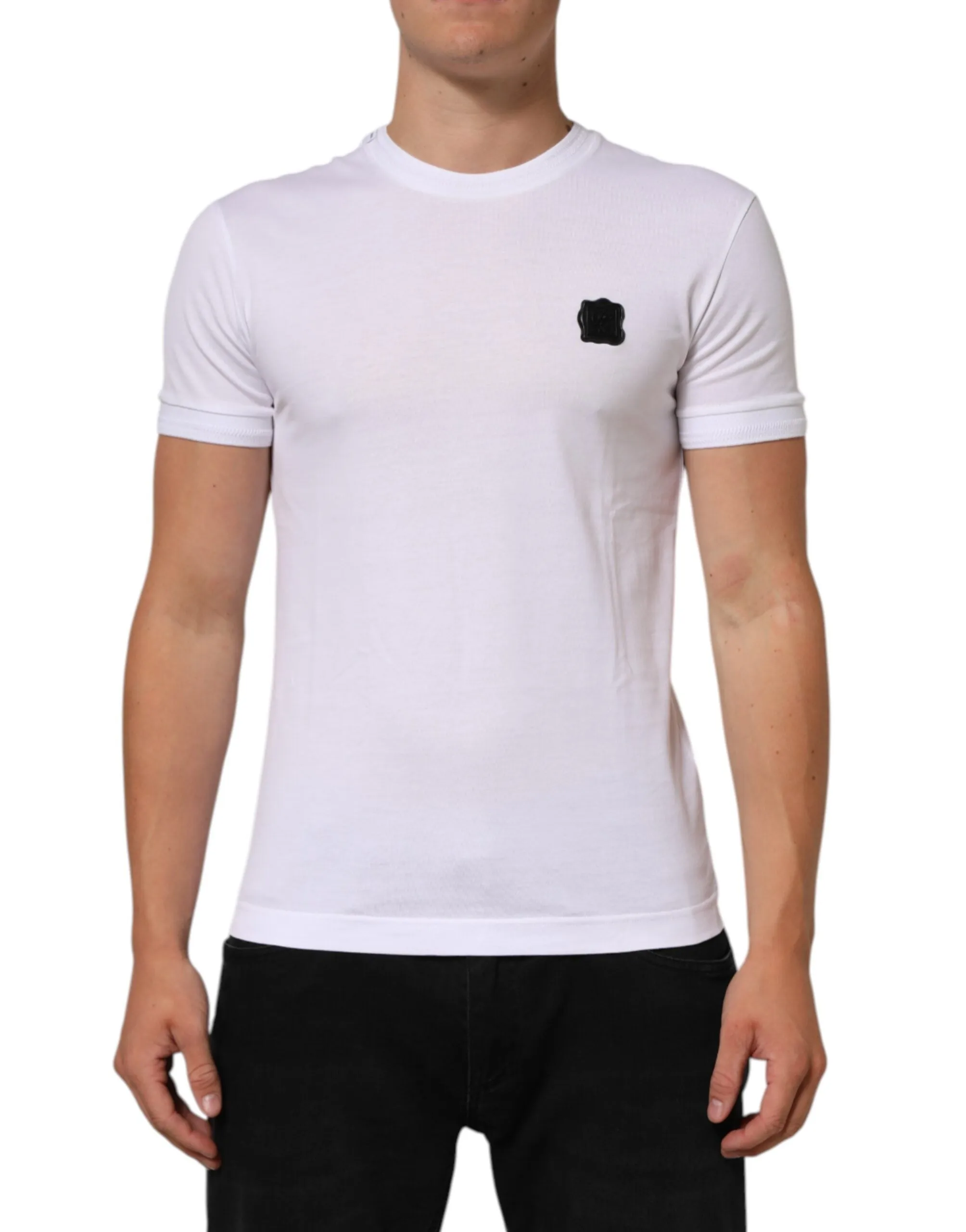 Dolce & Gabbana White Cotton Logo Patch Crew Neck T-shirt sold by Siebentaschen product image thumbnail 2