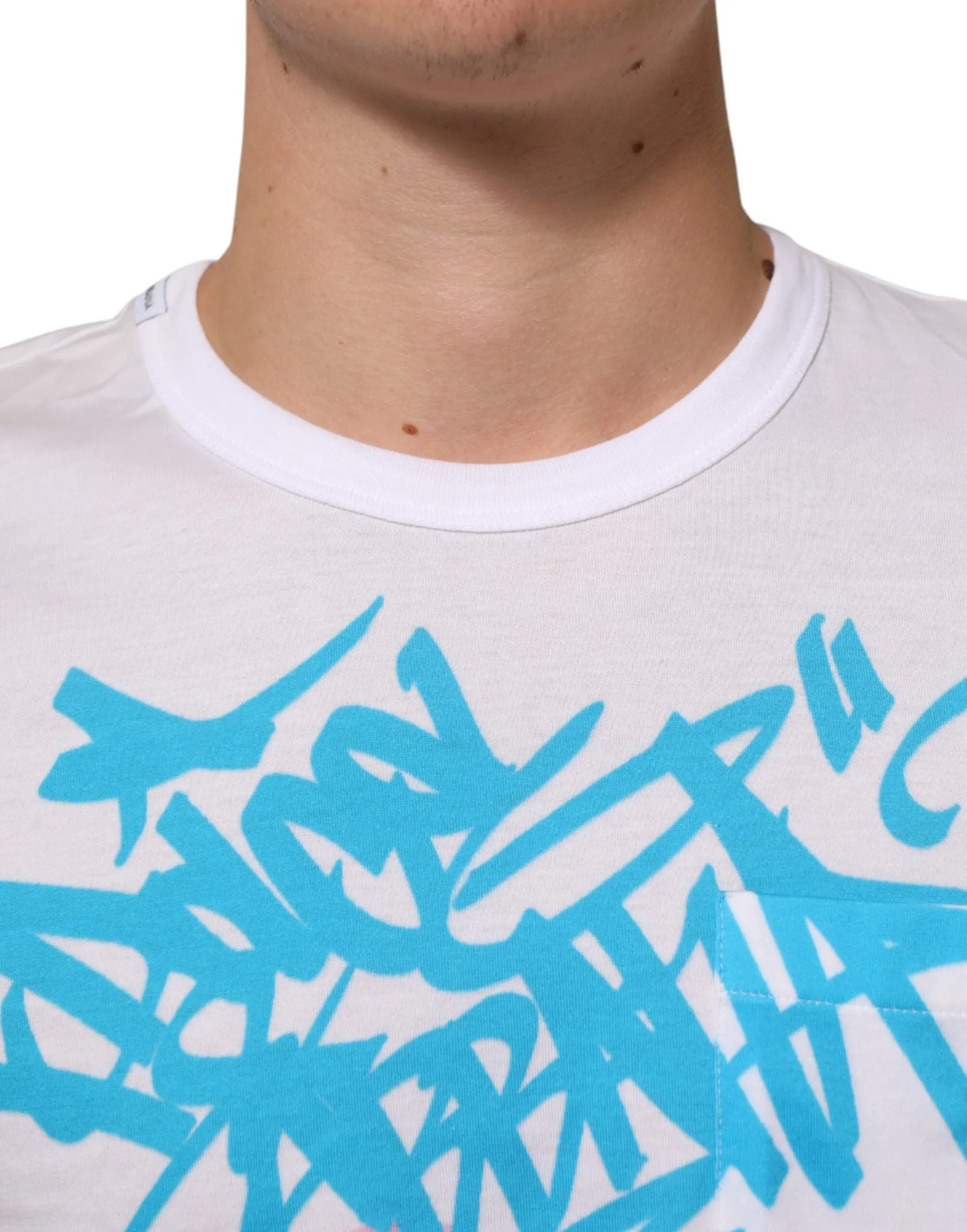 Dolce & Gabbana White Graphic Print Cotton Crew Neck T-shirt sold by Siebentaschen product image thumbnail 5