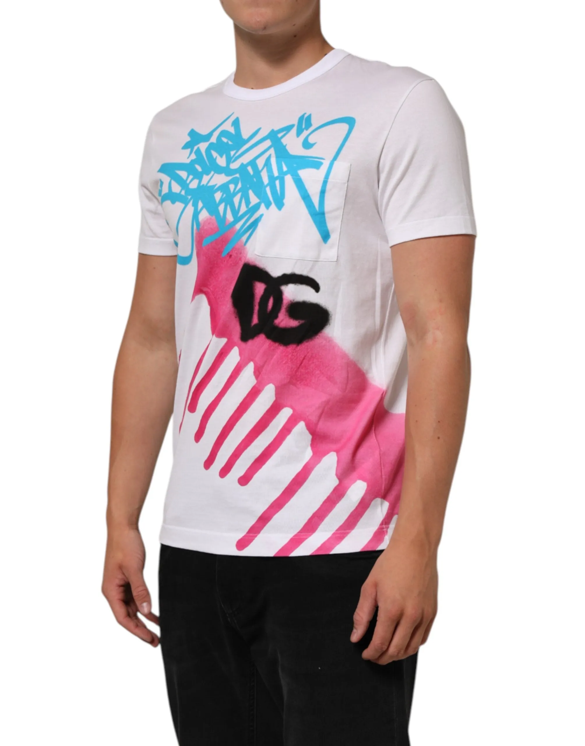 Dolce & Gabbana White Graphic Print Cotton Crew Neck T-shirt sold by Siebentaschen product image thumbnail 3
